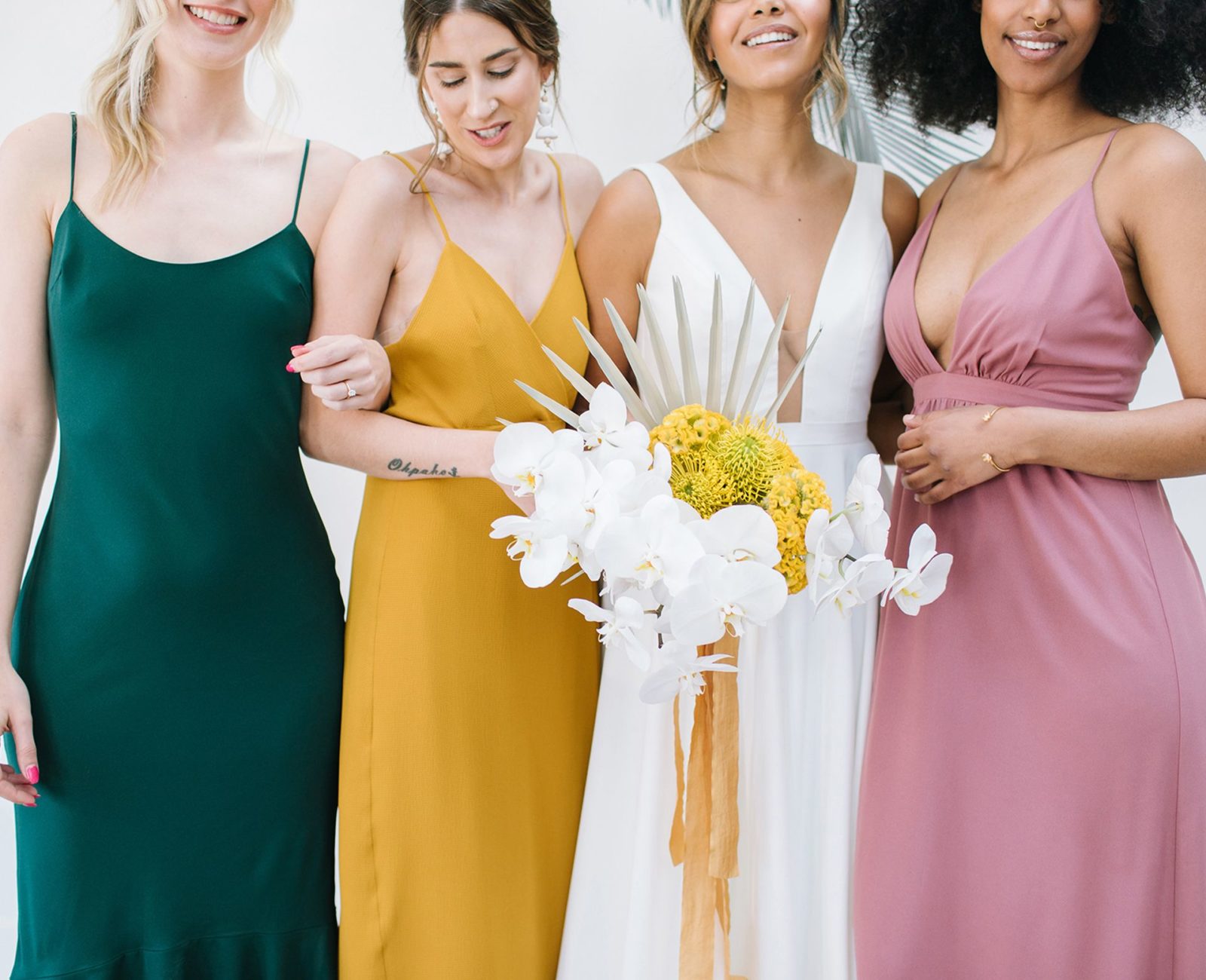 How to Mix & Match Bridesmaids Dresses - on the Bronte Bride Blog - different colour bridesmaids dresses, wedding inspiration, bridal party fashion