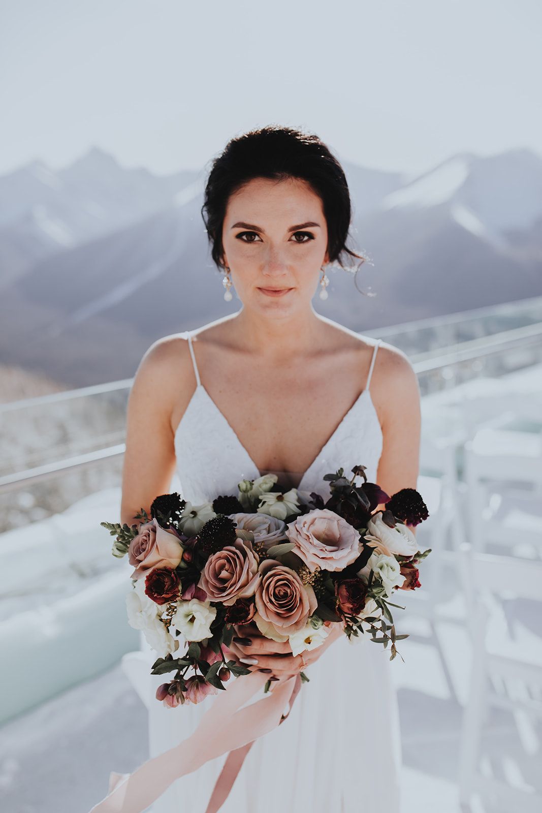 Sky Bistro Banff Wedding - Featured on Bronte Bride, wedding florals, flowers by janie, bridal bouquet winter