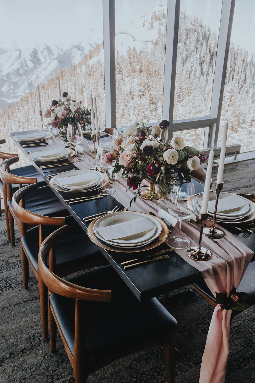 Sky Bistro Banff Wedding - Featured on Bronte Bride, winter wedding inspiration, table decor