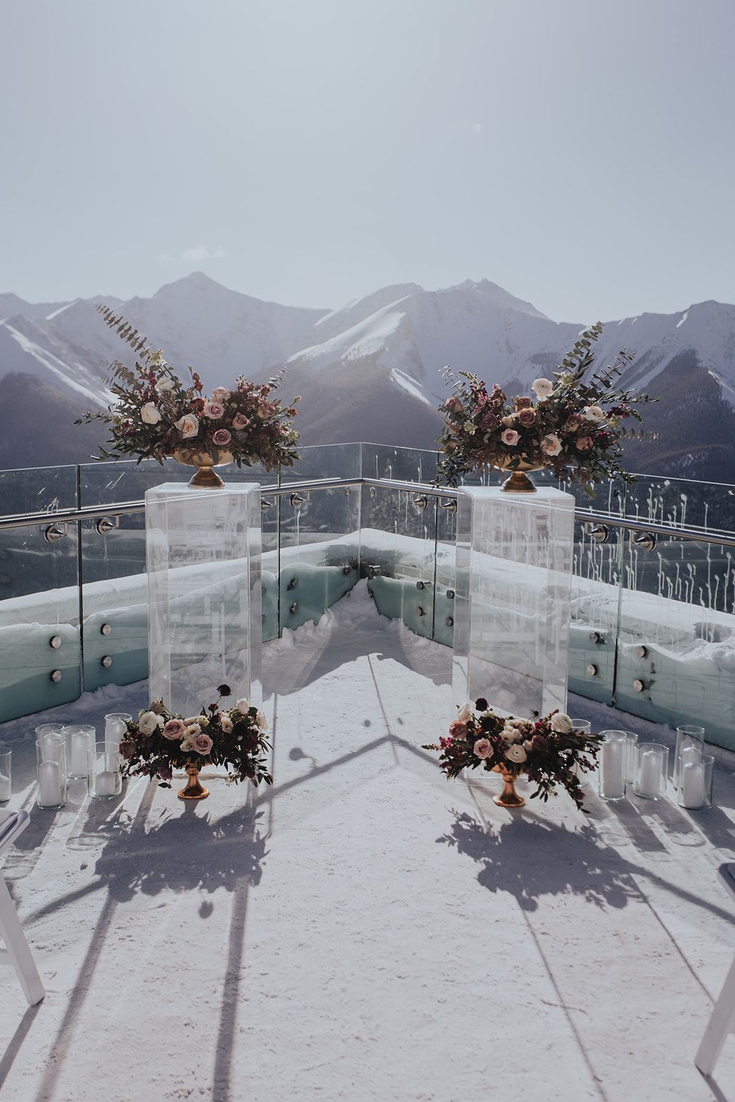 Sky Bistro Banff Wedding - Featured on Bronte Bride, winter wedding inspiration, floral ceremony installation
