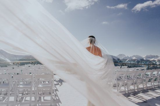Sky Bistro Banff Wedding - Featured on Bronte Bride, rocky mountain wedding, veil, Postponement Tips from the Pros