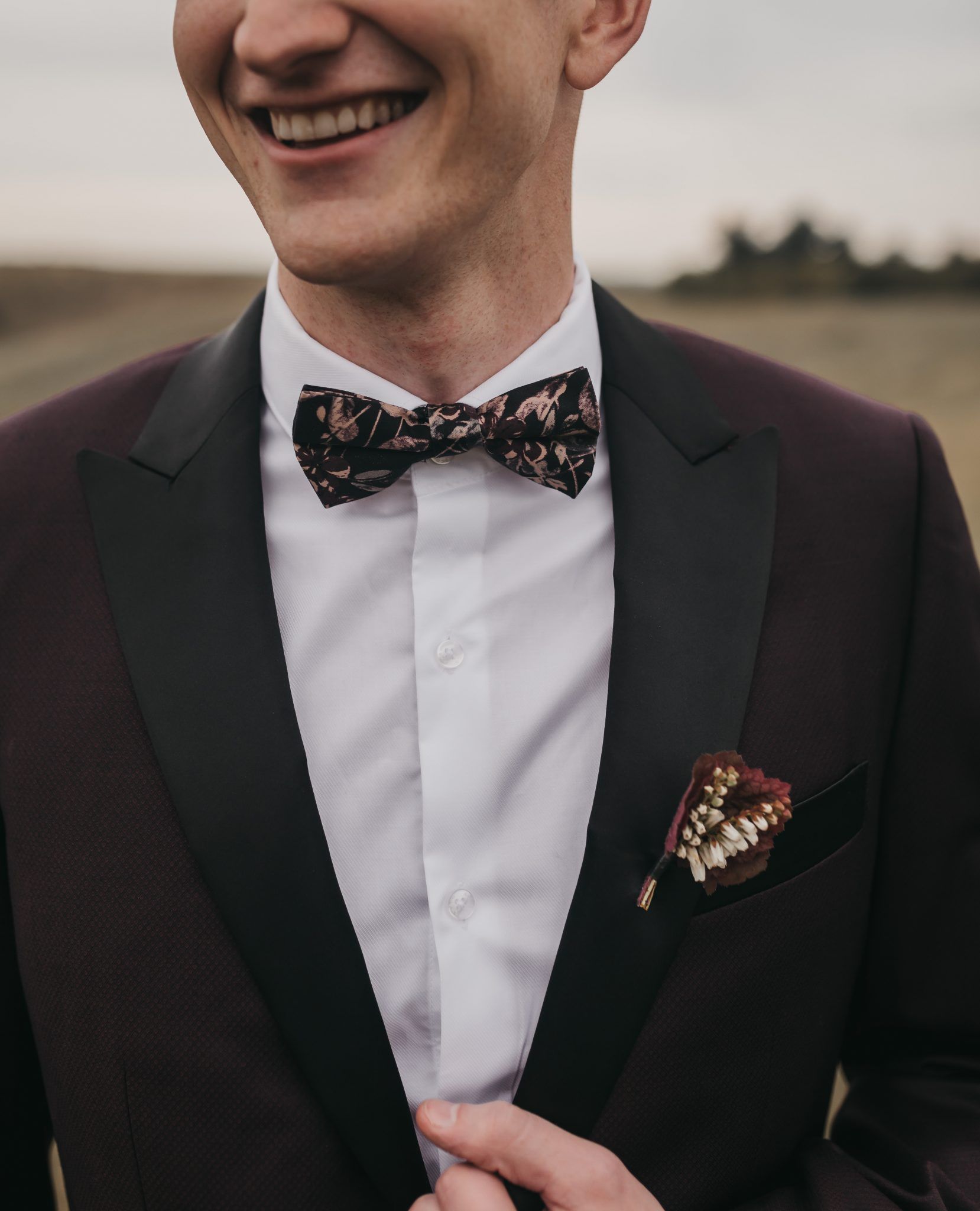 Looking Dapper: 10 Looks for the Modern Groom - on the Bronte Bride Blog, groom style, Calgary Wedding Inspiration Blog, stud, maroon suit, bowtie, suave, handsome, charming
