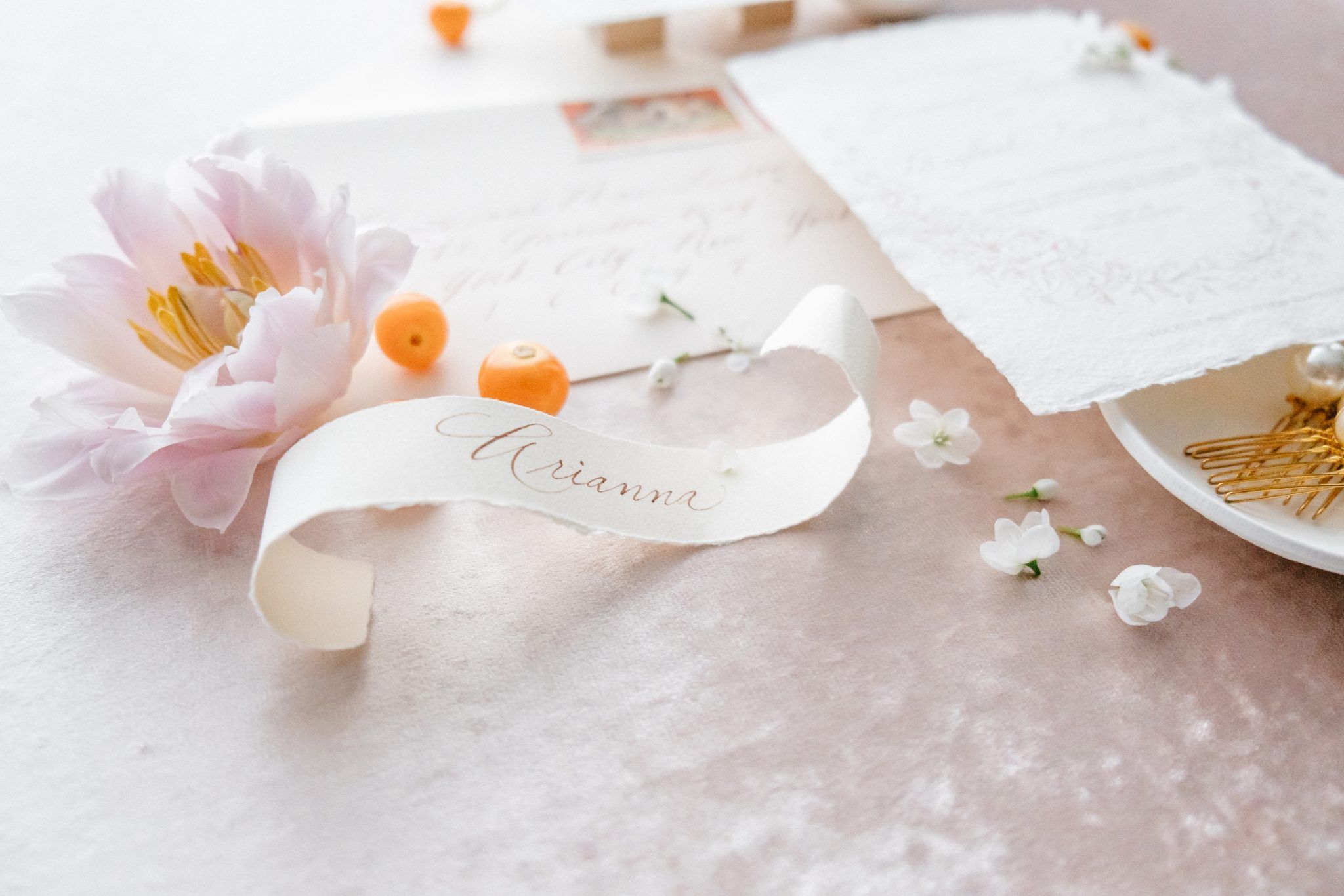 True to Hue Photography Workshop Peach - Wedding Invitation Design, Flatlay Styling, Wedding Calligraphy