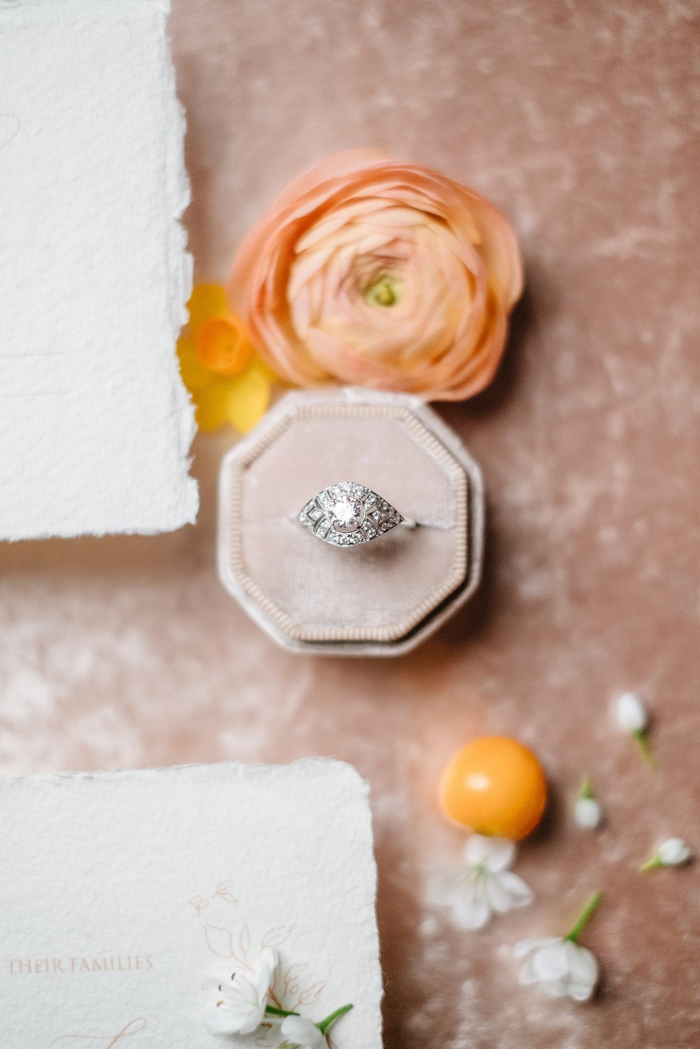 True to Hue Photography Workshop Peach - Vintage Engagement Ring, Diamond Ring, Blush Ring Box, Flatlay Styling