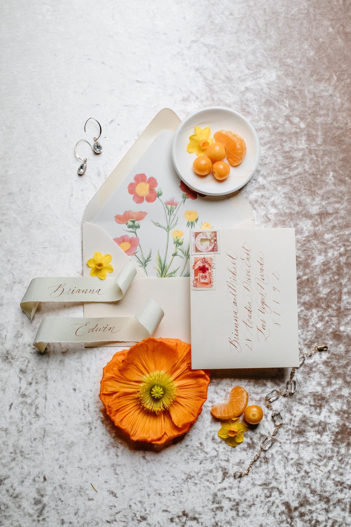True to Hue Photography Workshop Peach - Blush and Orange Invitation Suite, Wedding Envelope Calligraphy