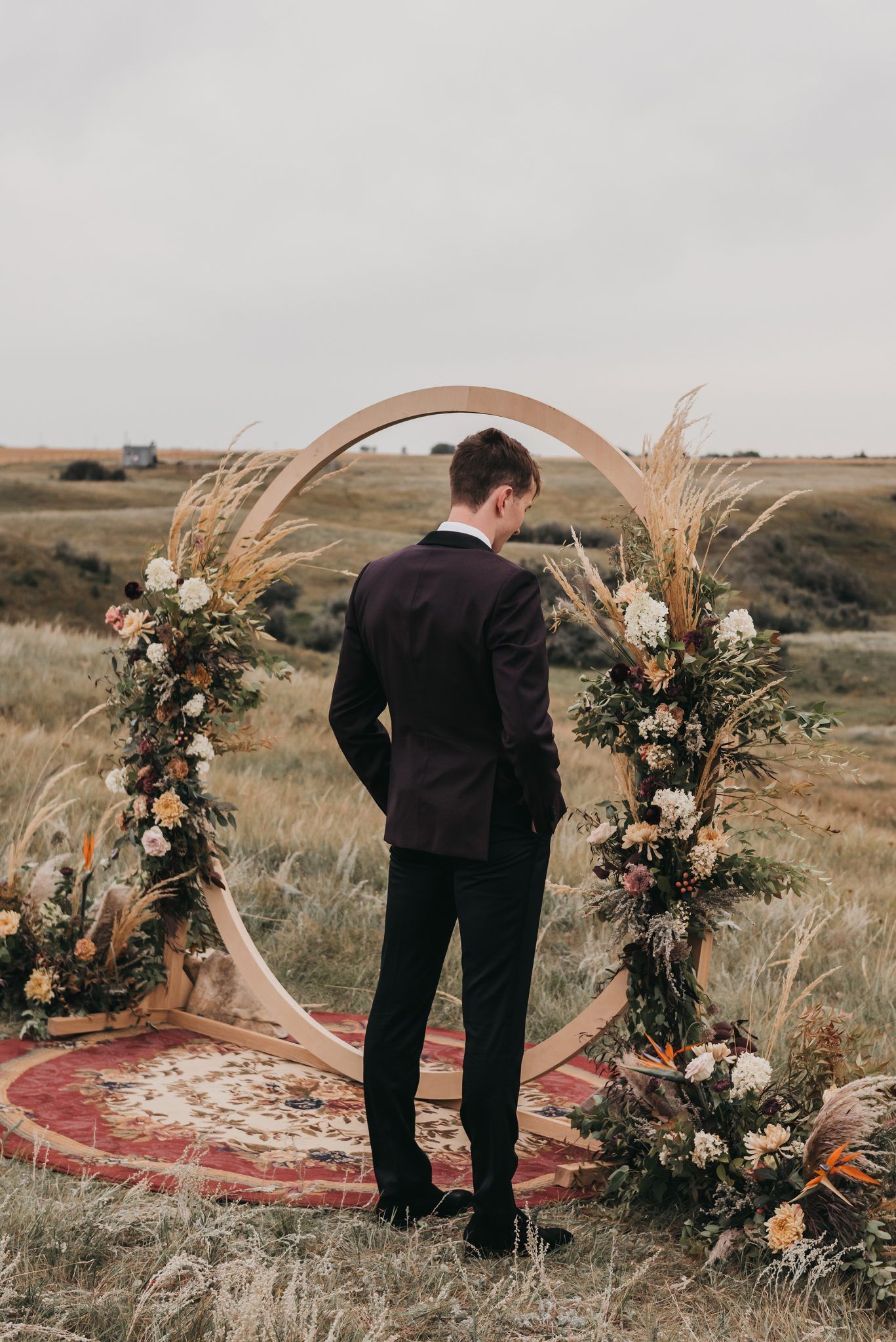Real Wedding - Countryside Nuptials & Moroccan Styled Reception - featured on Junebug and Bronte Bride, boho wedding, plum suit