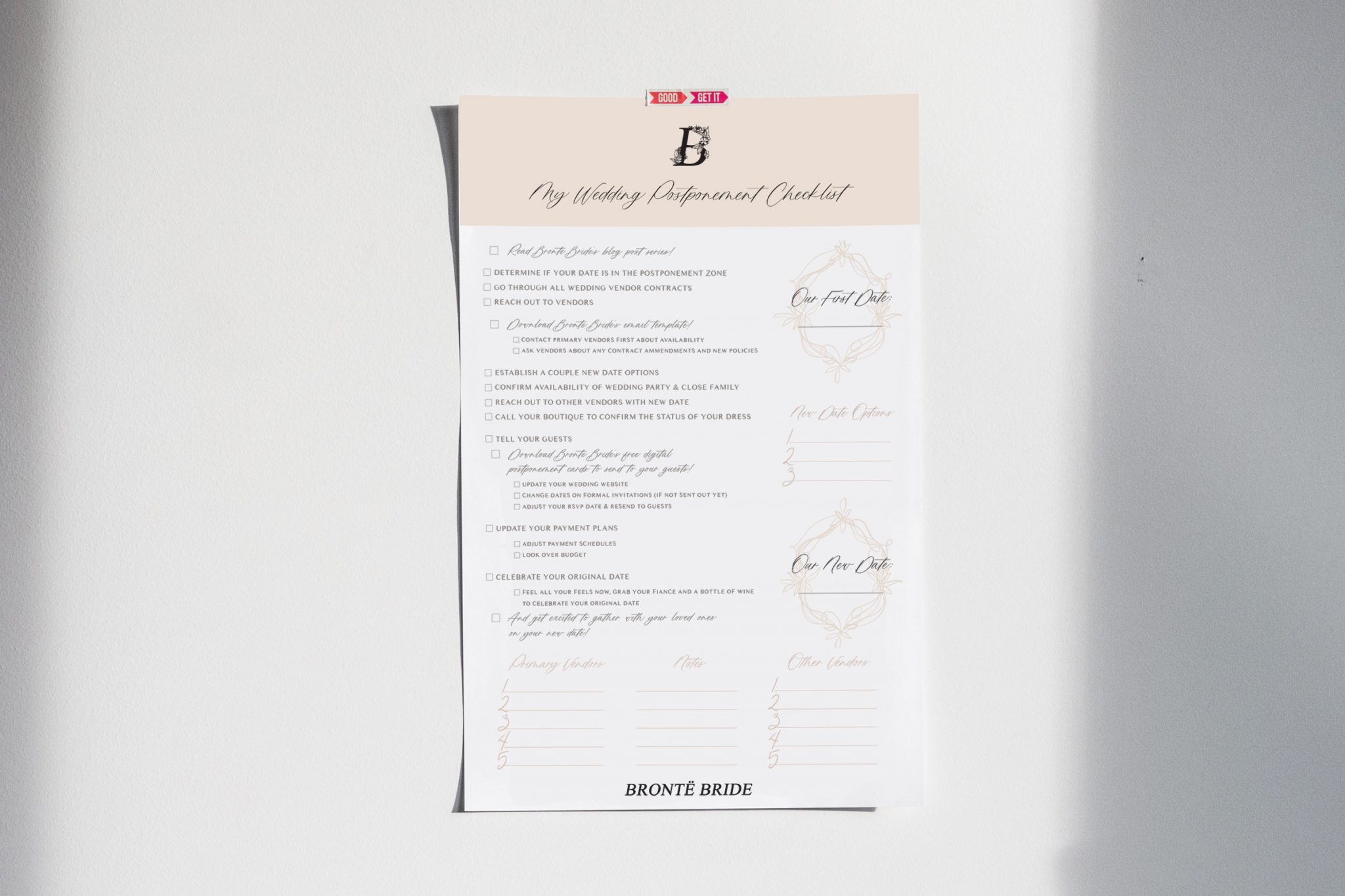 Wedding Postponement Checklist - free printable resource from Bronte Bride