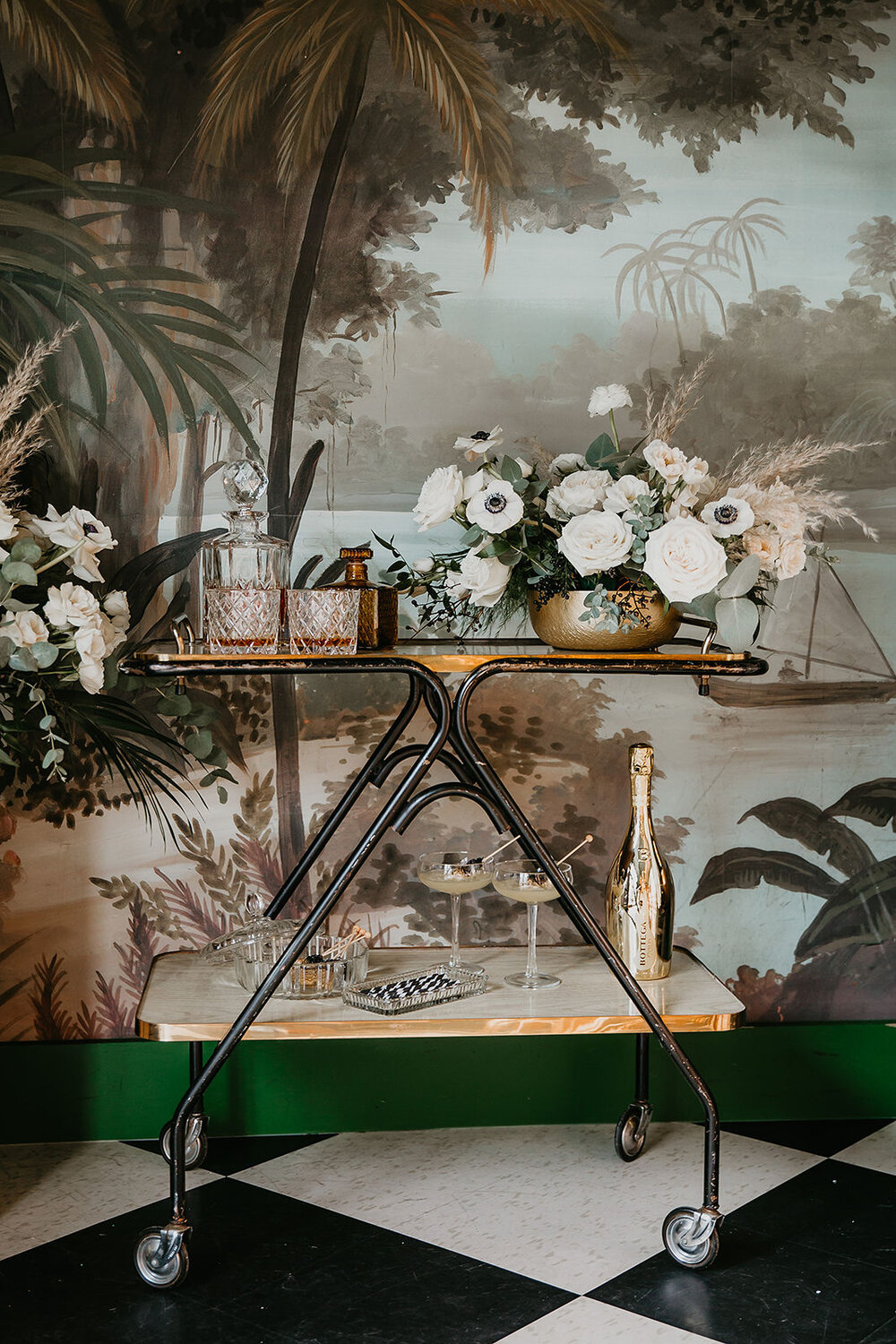 How to Plan a Themed Wedding Without Going Over the Top - luxury bar cart, tropical wedding inspiration, wedding lounge