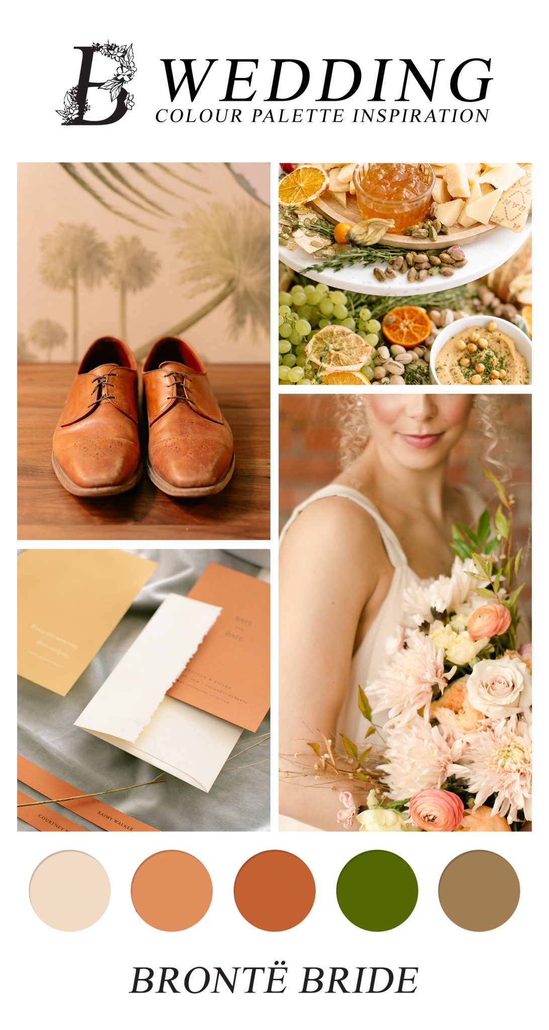 Modern Wedding Colour Palette Inspiration - on the Bronte Bride Blog, green, orange wedding