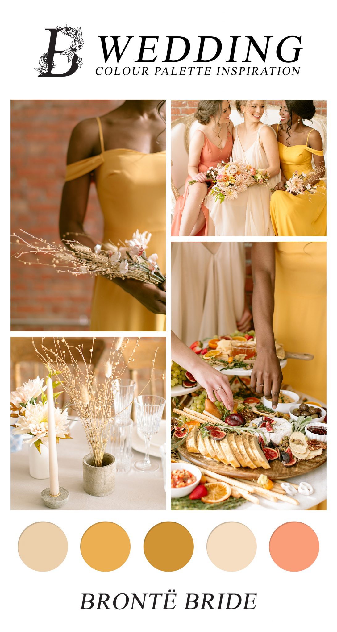 Modern Wedding Colour Palette Inspiration - on the Bronte Bride Blog, Yellow, mustard, pink wedding