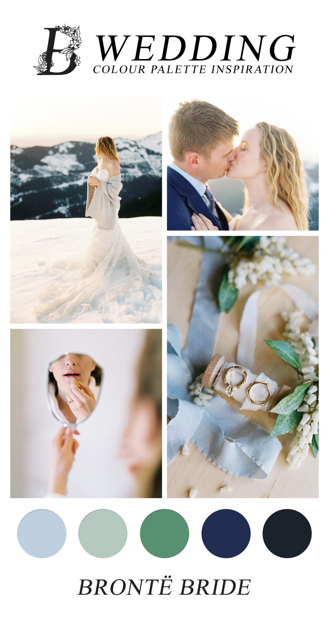 Modern Wedding Colour Palette Inspiration - on Bronte Bride - green blue wedding, pale blue palette, spring wedding colours