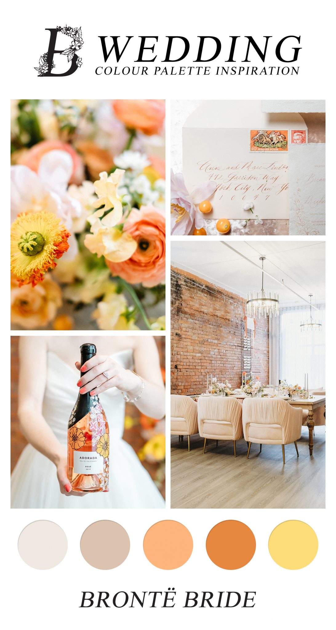 Peach Wedding Inspiration - Modern Wedding Colour Palette Inspiration, Wedding Colors, Peach, Yellow, Blush, Orange, Coral, Tangerine