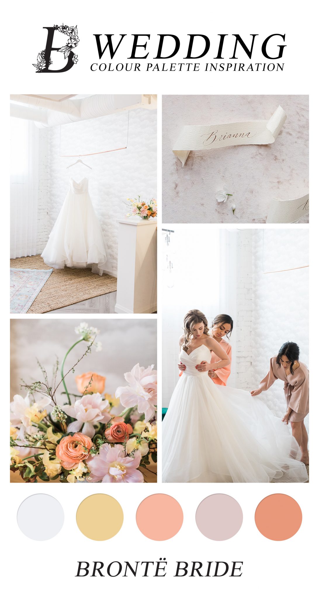 Peach Wedding Inspiration - Modern Wedding Colour Palette Inspiration, Wedding Colors, Peach, Yellow, Blush, Orange, Coral, Tangerine