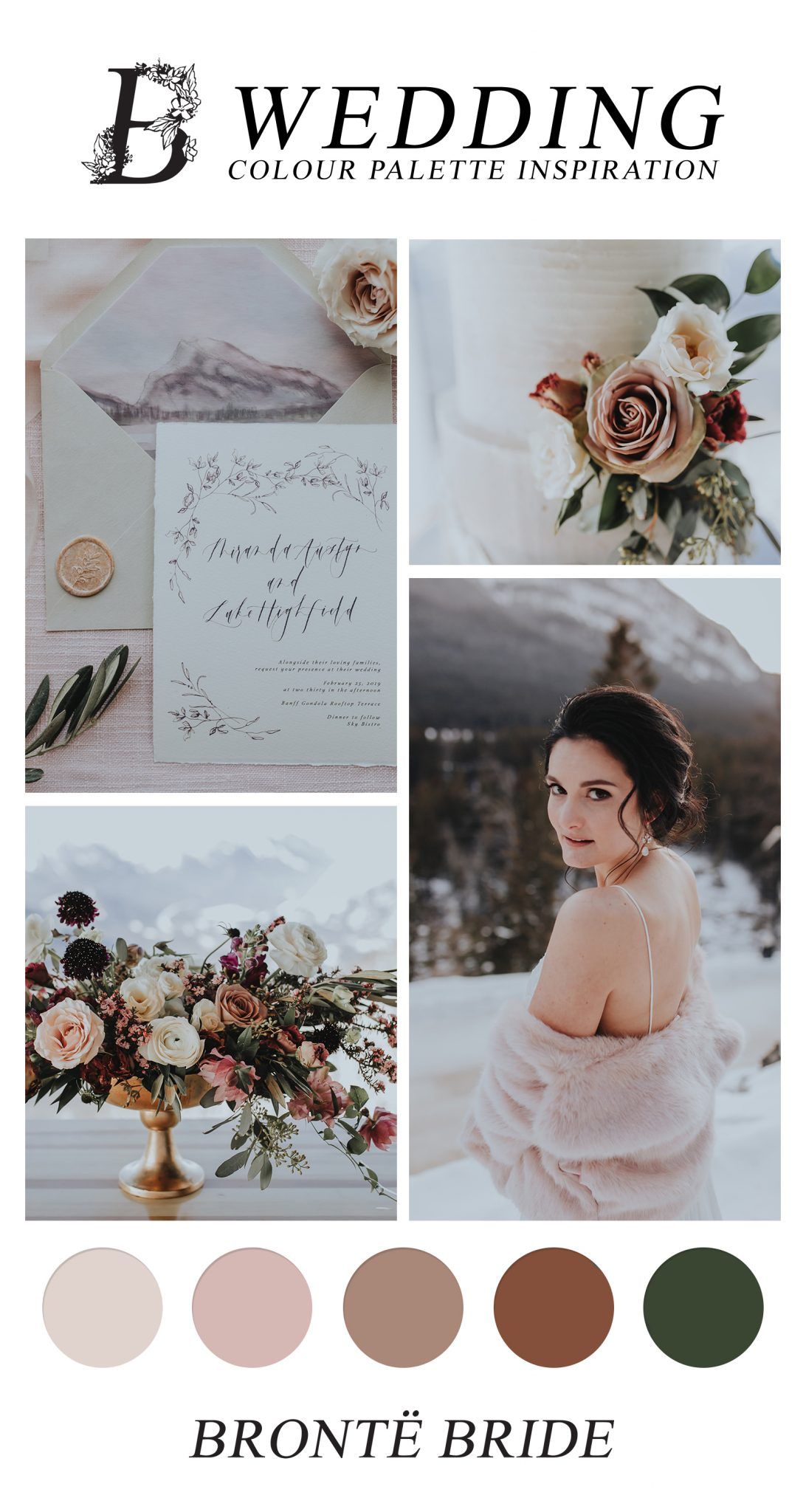 Modern Wedding Colour Palette Inspiration - Banff Sky Bistro Wedding, blush, taupe, green wedding