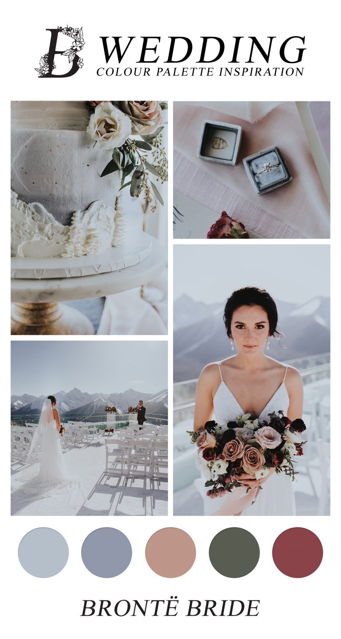 Modern Wedding Colour Palette Inspiration - Banff Sky Bistro Wedding, blue, burgundy, taupe, cream, dusty blue wedding