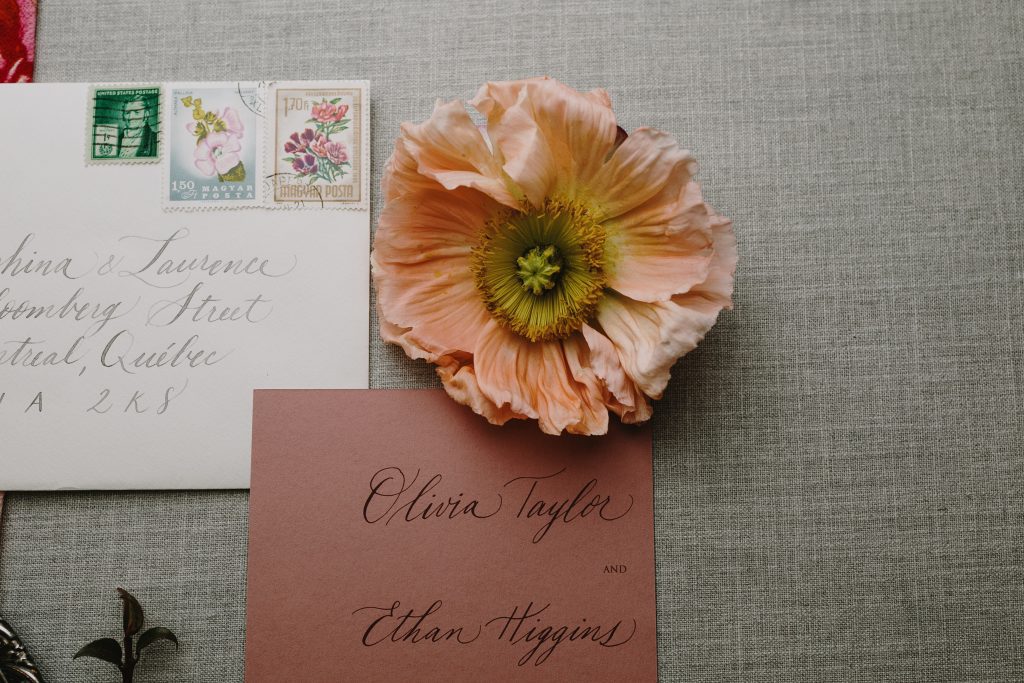 True to Hue Photography Workshops Calgary - Wedding Invitation and Flatlay Styling, peach poppy, florals