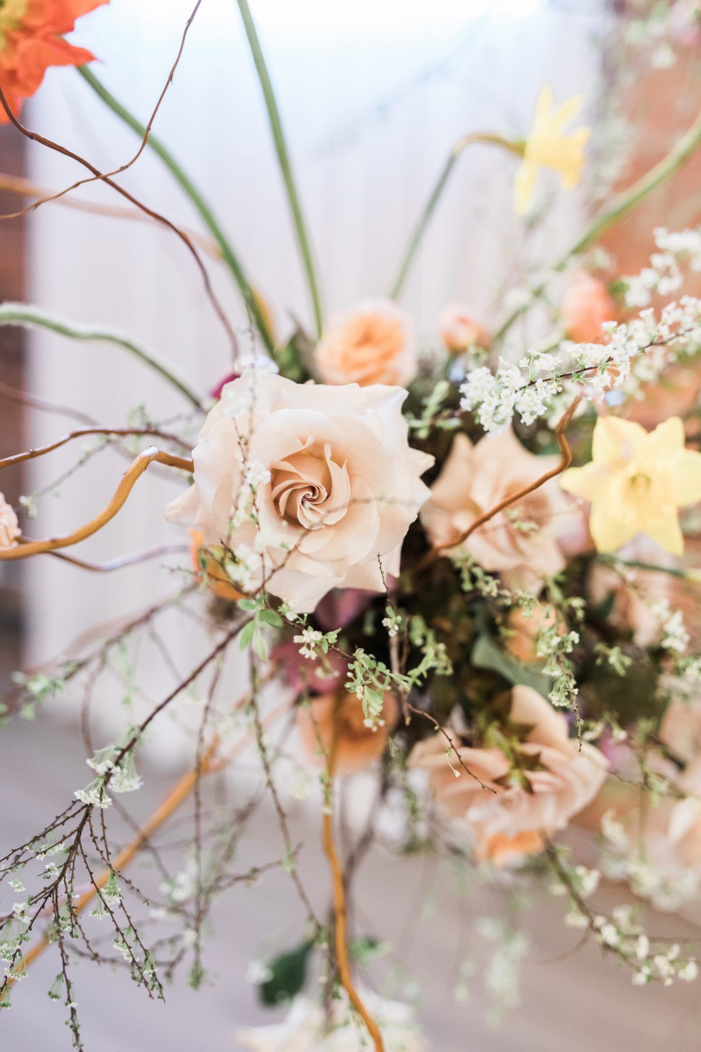 True to Hue: Peach Wedding Inspiration - floral installation, ceremony decor