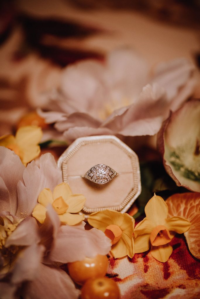 True to Hue Photography Workshops Calgary - Flatlay Styling, Wedding Ring, Floral Flatlay
