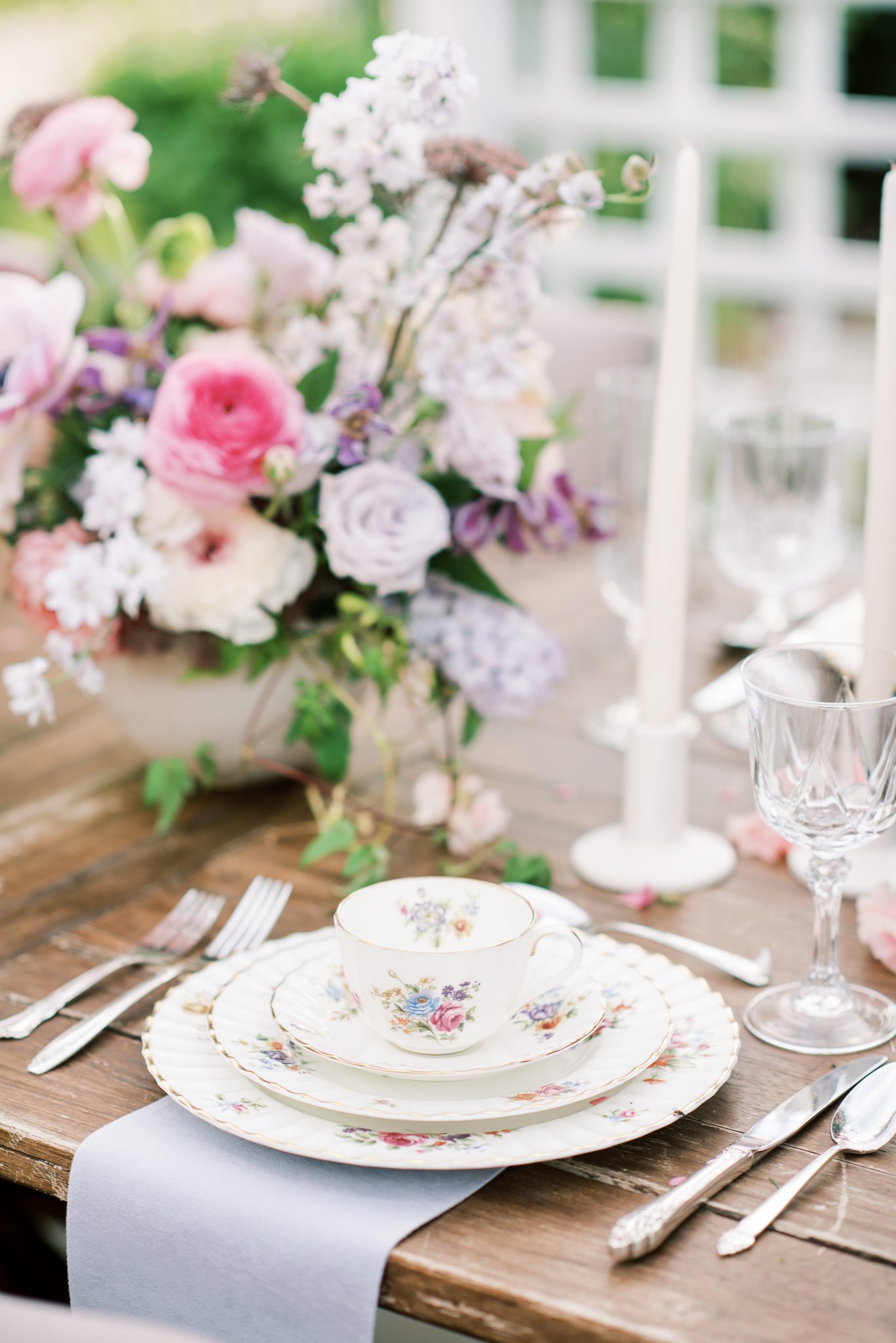 Gardenesque Tablescape in the Deane House Garden - wedding inspiration featured on Bronte Bride