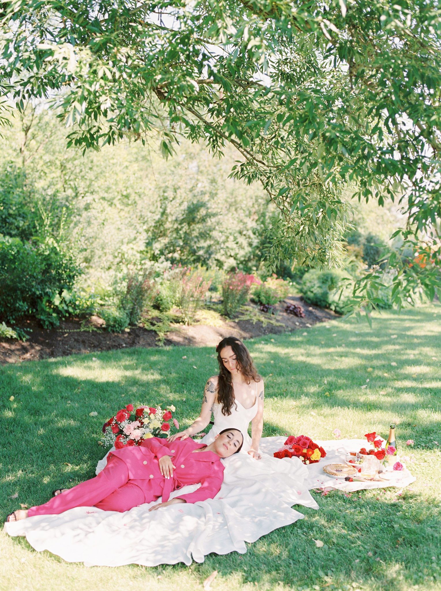 Valentine's Day Inspiration, hot pink suit, picnic in the park