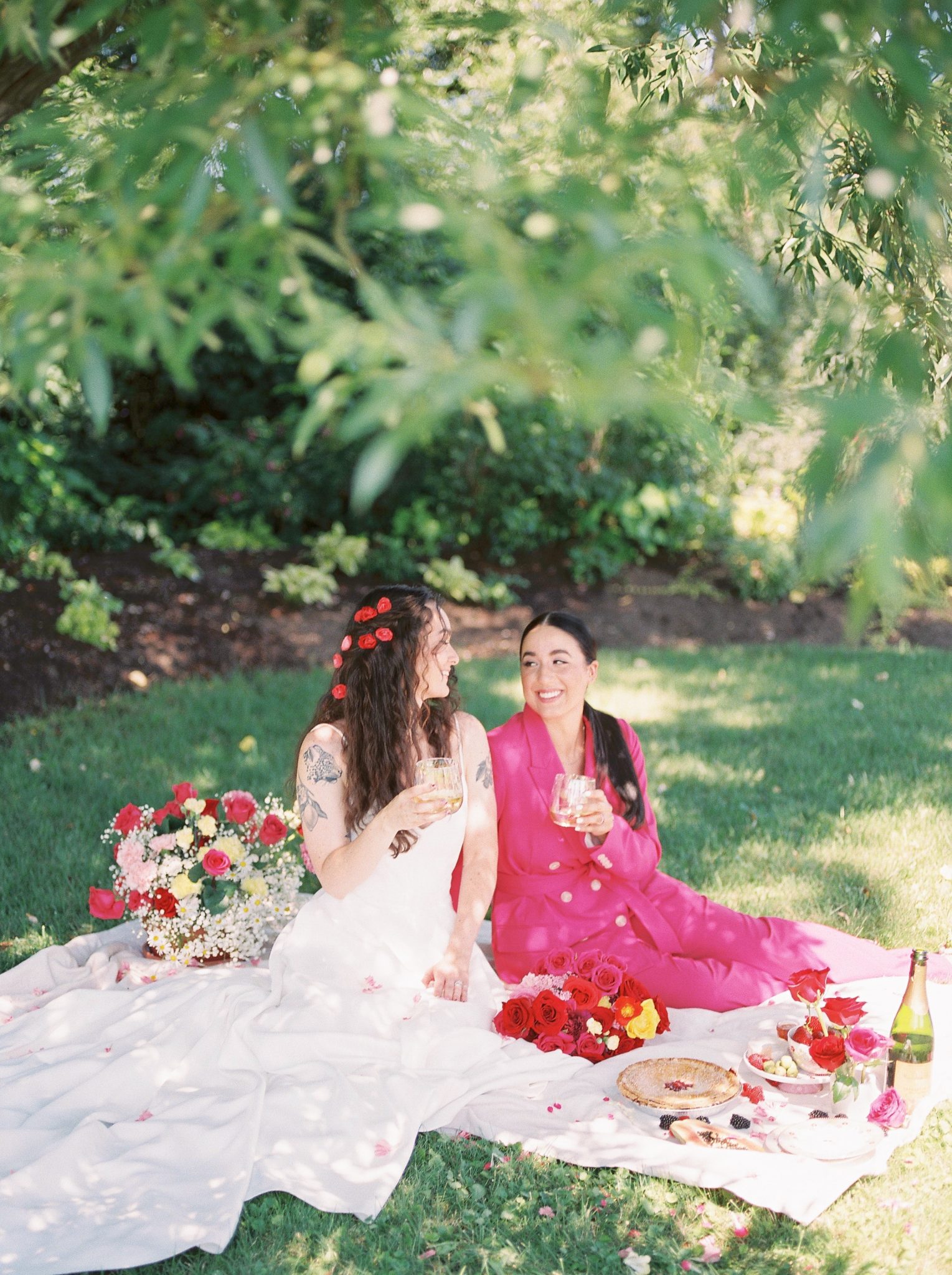 Hot Pink Perfection for this Picnic in the Park Valentine's Day Inspiration Featured by Brontë Bride, pink suit, park picnic