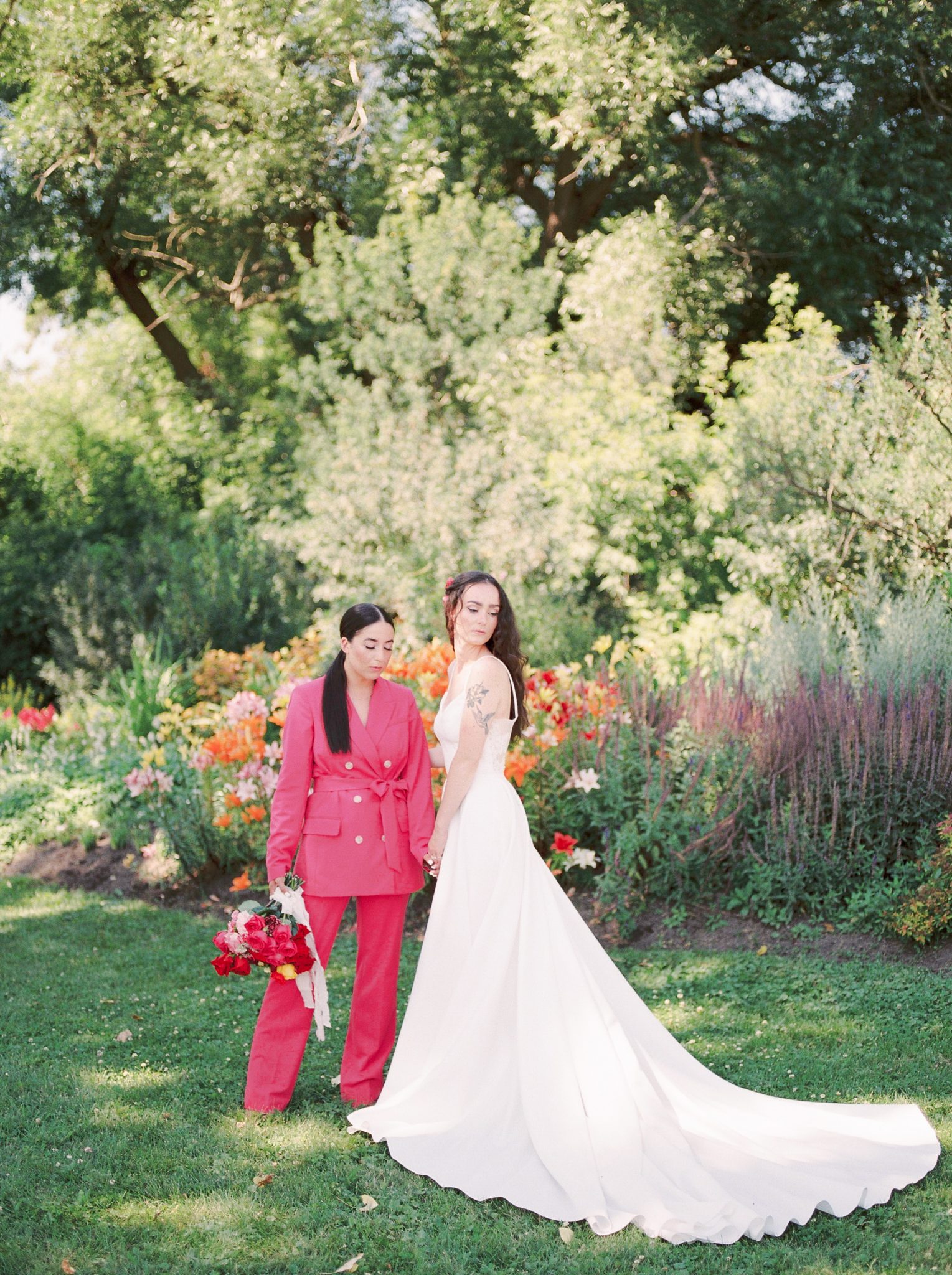 Hot Pink Perfection for this Picnic in the Park Valentine's Day Inspiration Featured by Brontë Bride, picnic inspiration, hot pink suit