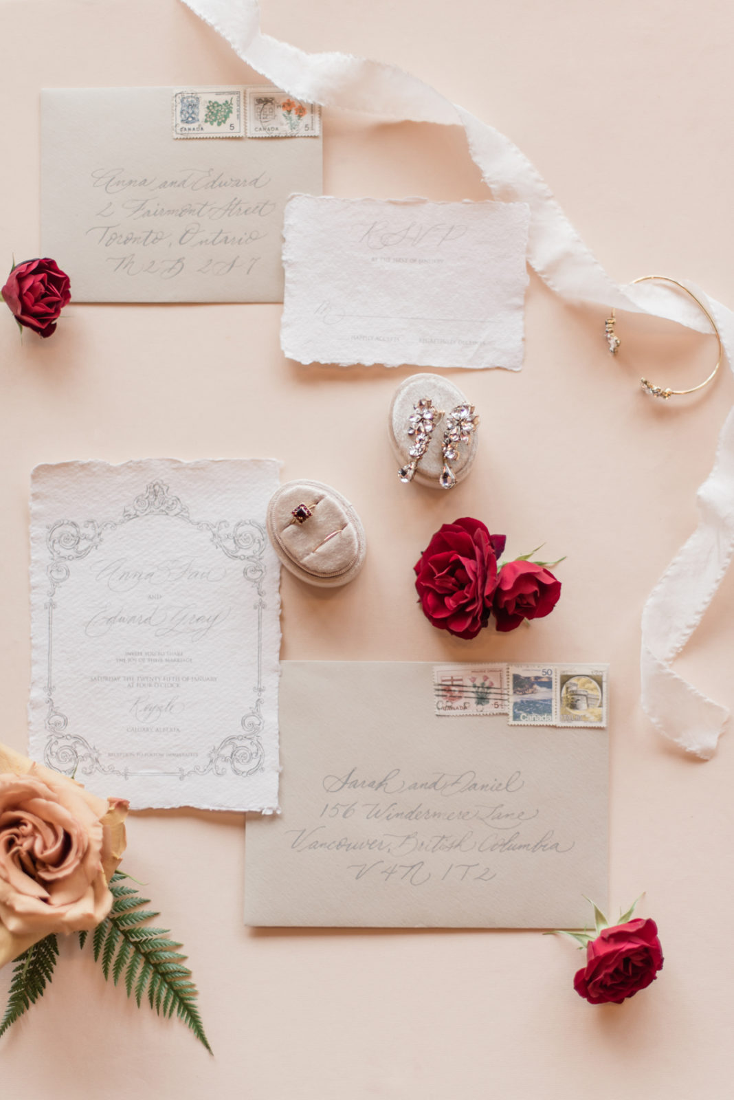 Romantically Regal Bridal Inspiration at the Royale YYC - wedding inspiration featured on Brontë Bride, wedding stationery, flatlay