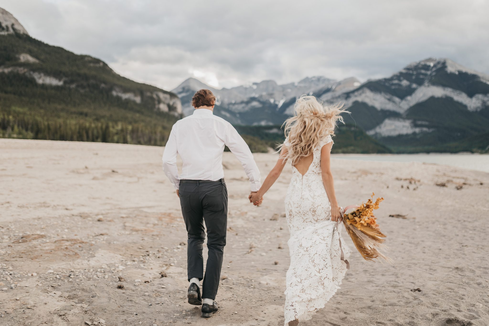 Bohemian Barrier Lake Elopement With Dried Palms & Understated Earth Tones - Elopement on Bronte Bride