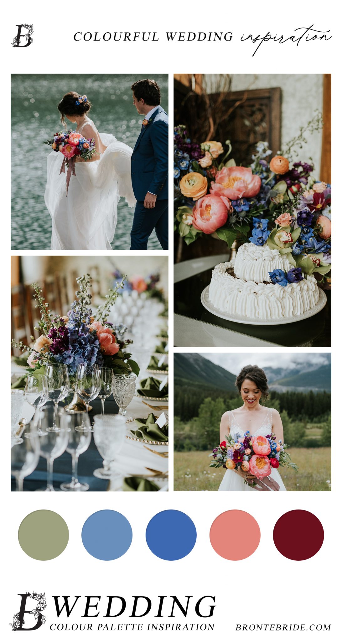 Modern Wedding Colour Palette Inspiration - Intimate Mountaintop Wedding in Canmore With Colourful Wildflowers & Glasses of Bubbly for Each Guest - Micro Wedding Featured on Brontë Bride