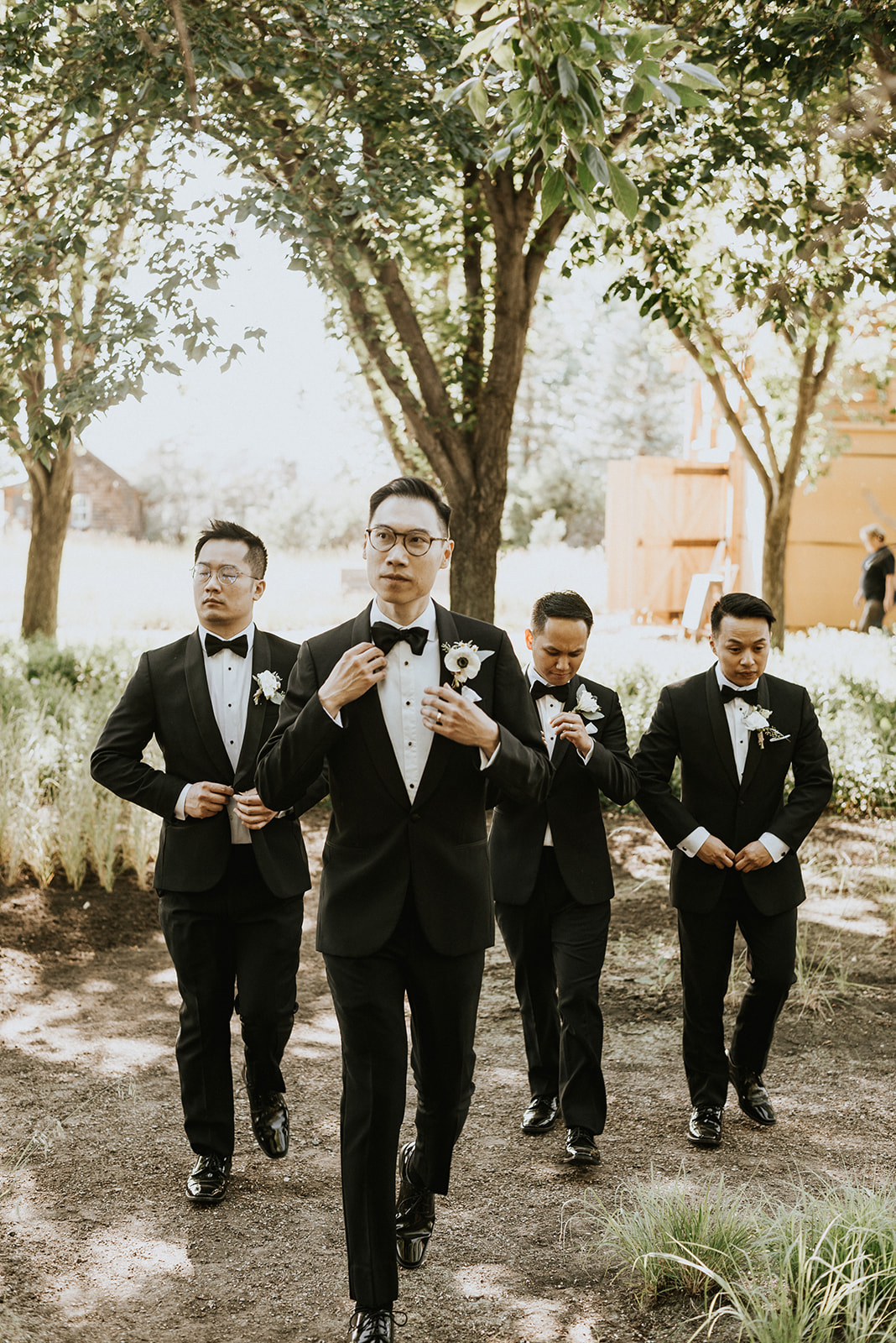 Moody Tones & Minimalist Bridal Style at This Contemporary Summer Wedding at The Coutts Centre featured on Brontë Bride Groomsmen Attire