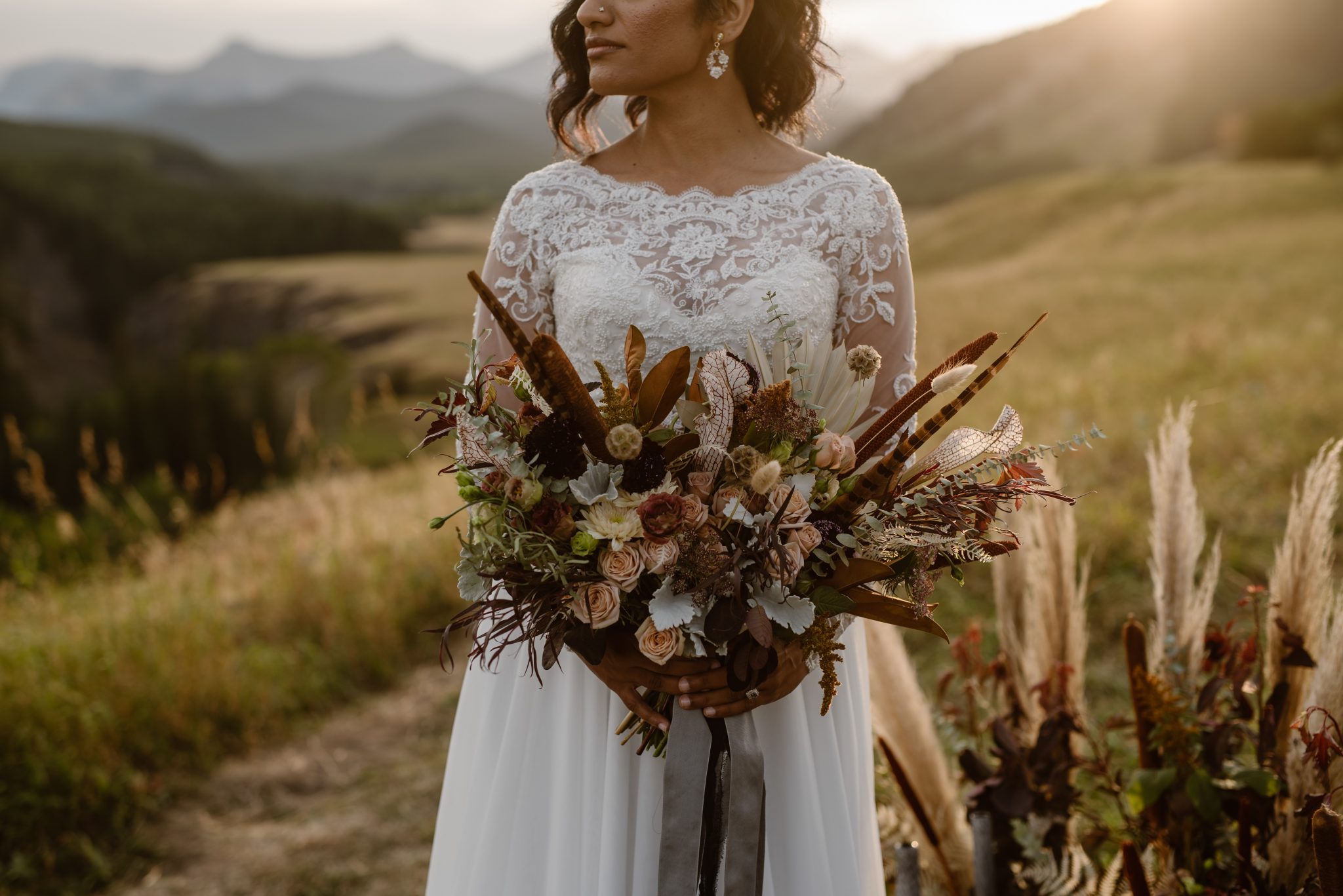 Earthy and Eclectic Moroccan Elopement at Big Horn Lookout featured on Brontë Bride - eclectic elopement, dried florals, mountain elopement
