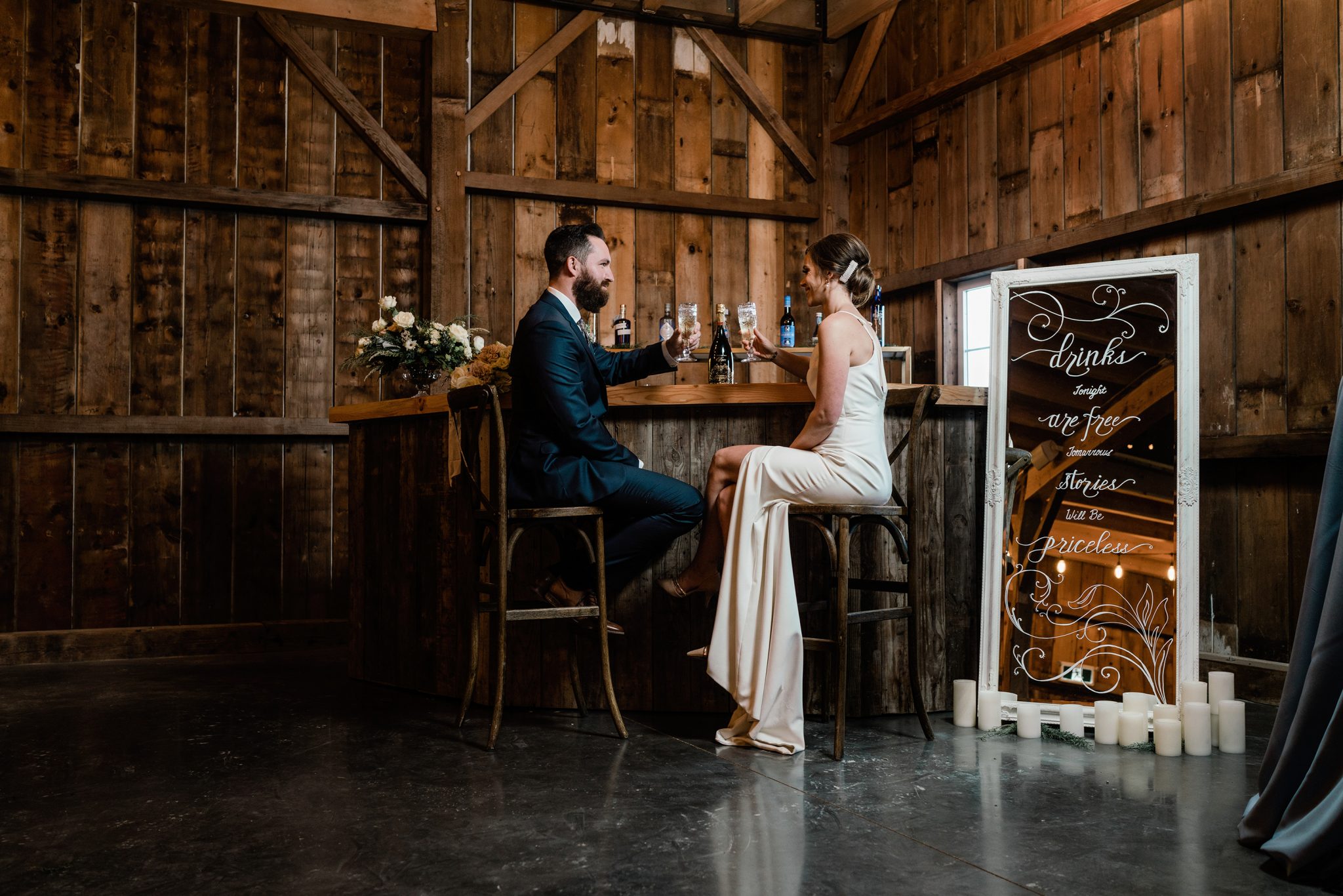 Timeless Heritage Winter Wedding at Countryside Barn Featured on Brontë Bride bar decorations 