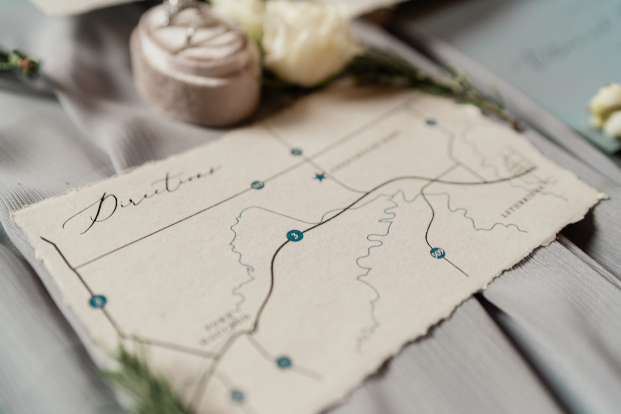 Wedding Invitation With Map - on the Brontë Bride Blog, Blue and Ivory Wedding Stationery