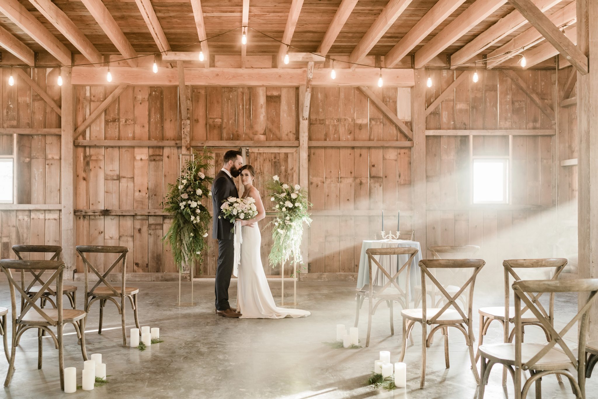 Indoor Ceremony Inspiration - on the Brontë Bride Blog, Barn Wedding Ceremony, Winter Greenery