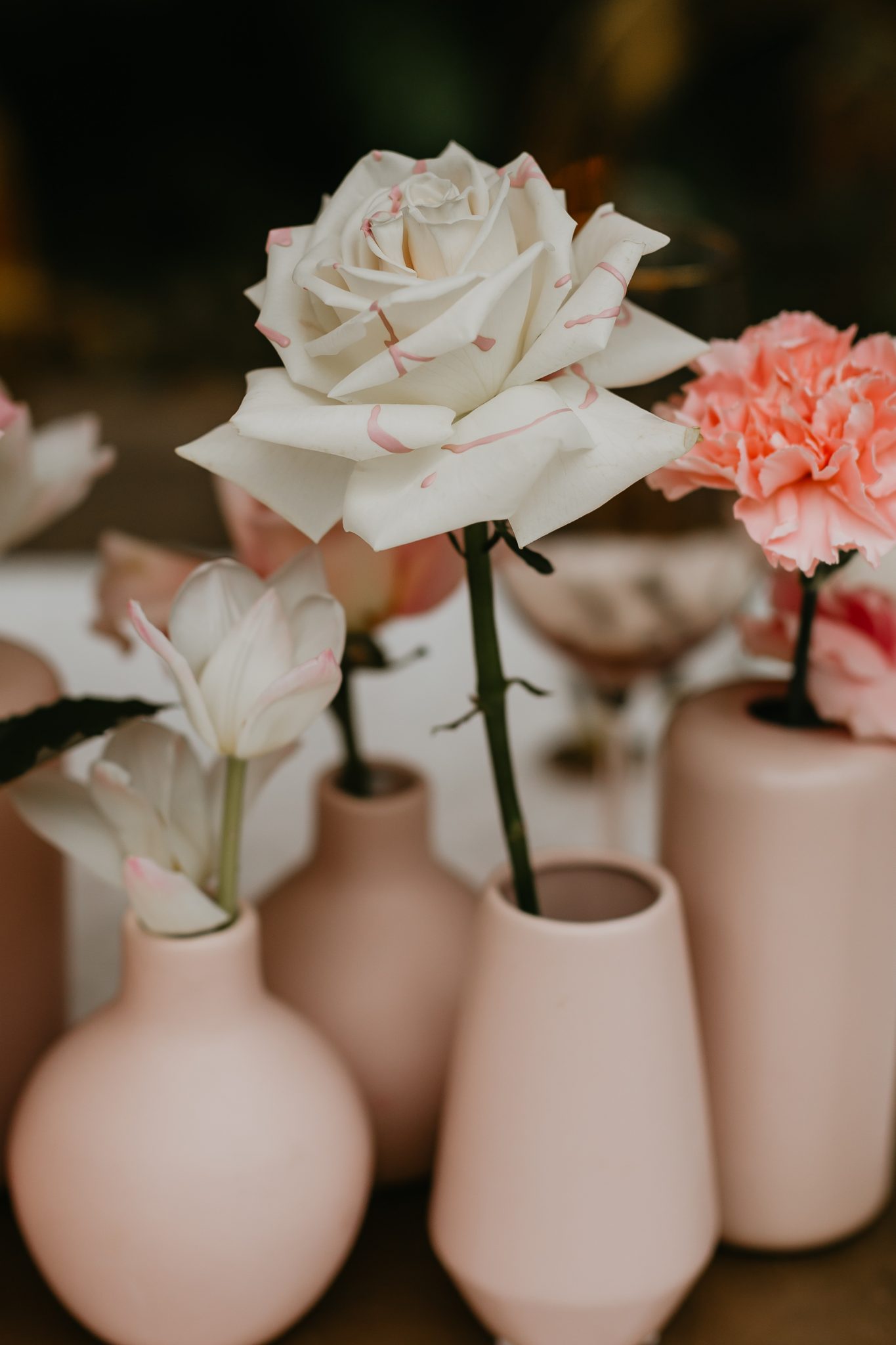 painted rose, white roses, wedding decor