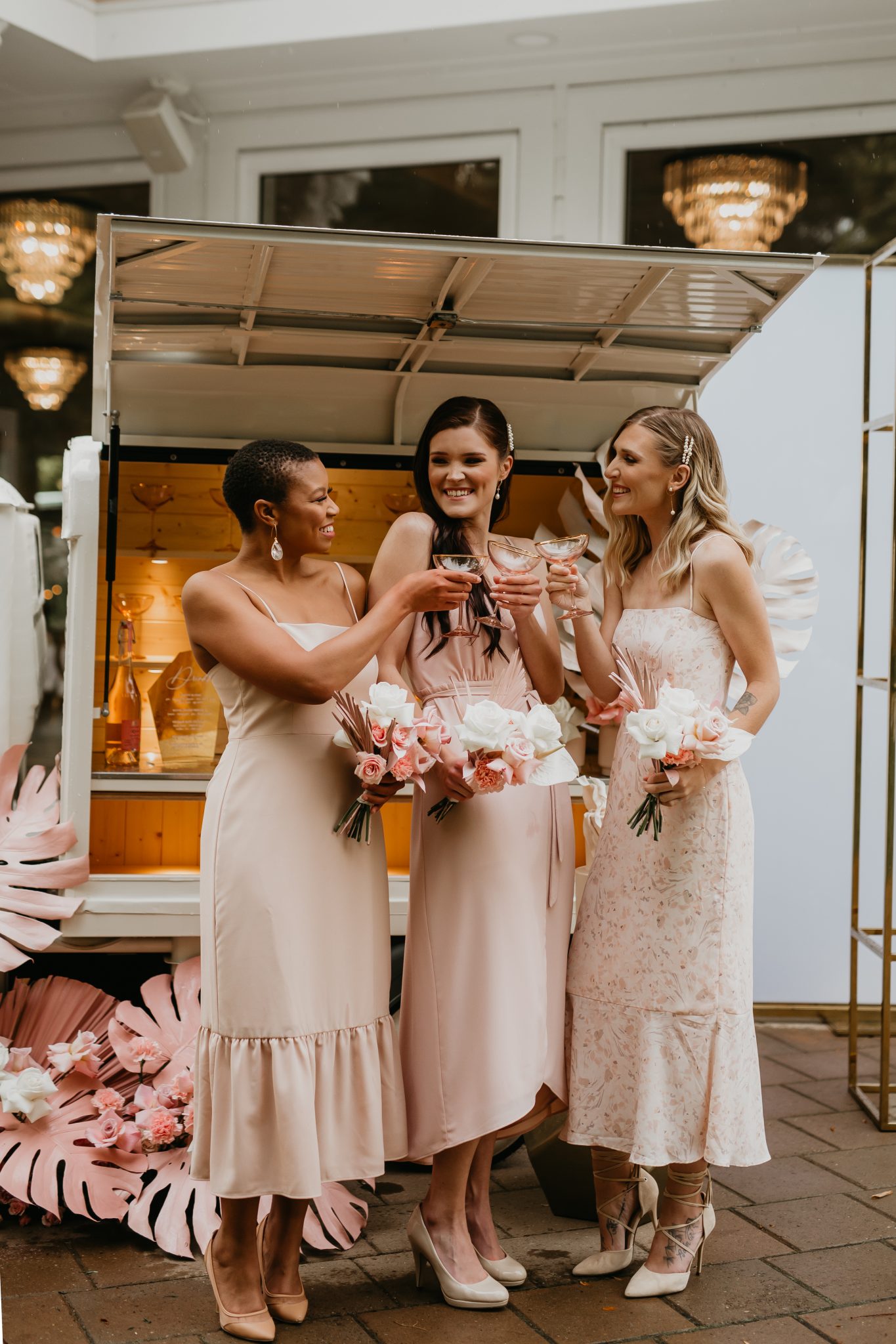 bridesmaids attire, prosecco cart, wedding inspiration