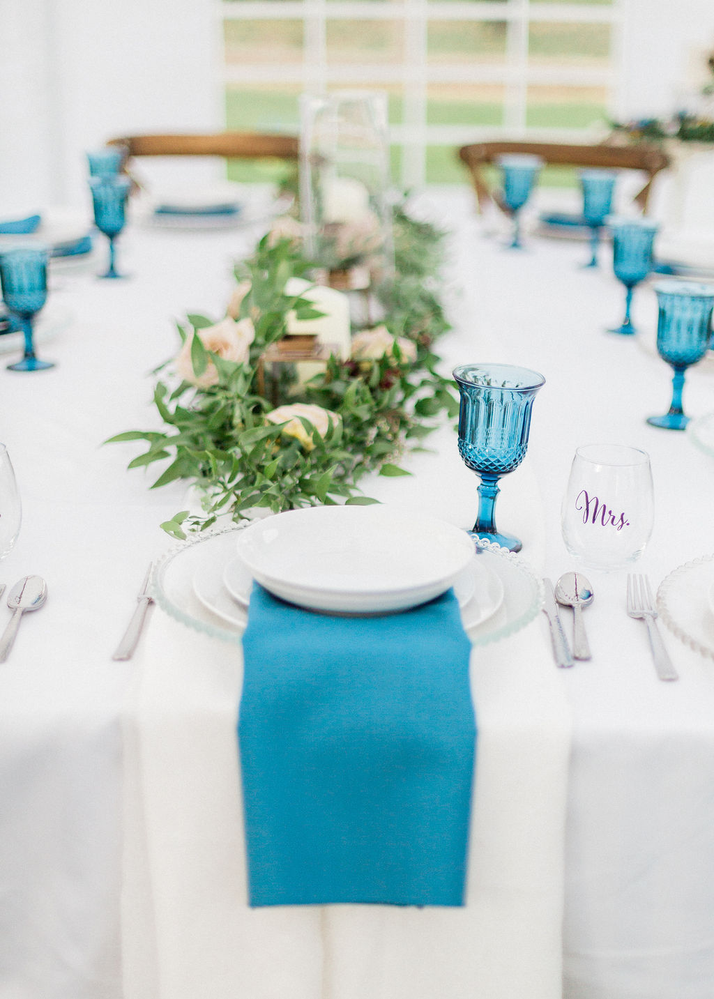 wedding reception decor, blue wedding, wild flower wedding