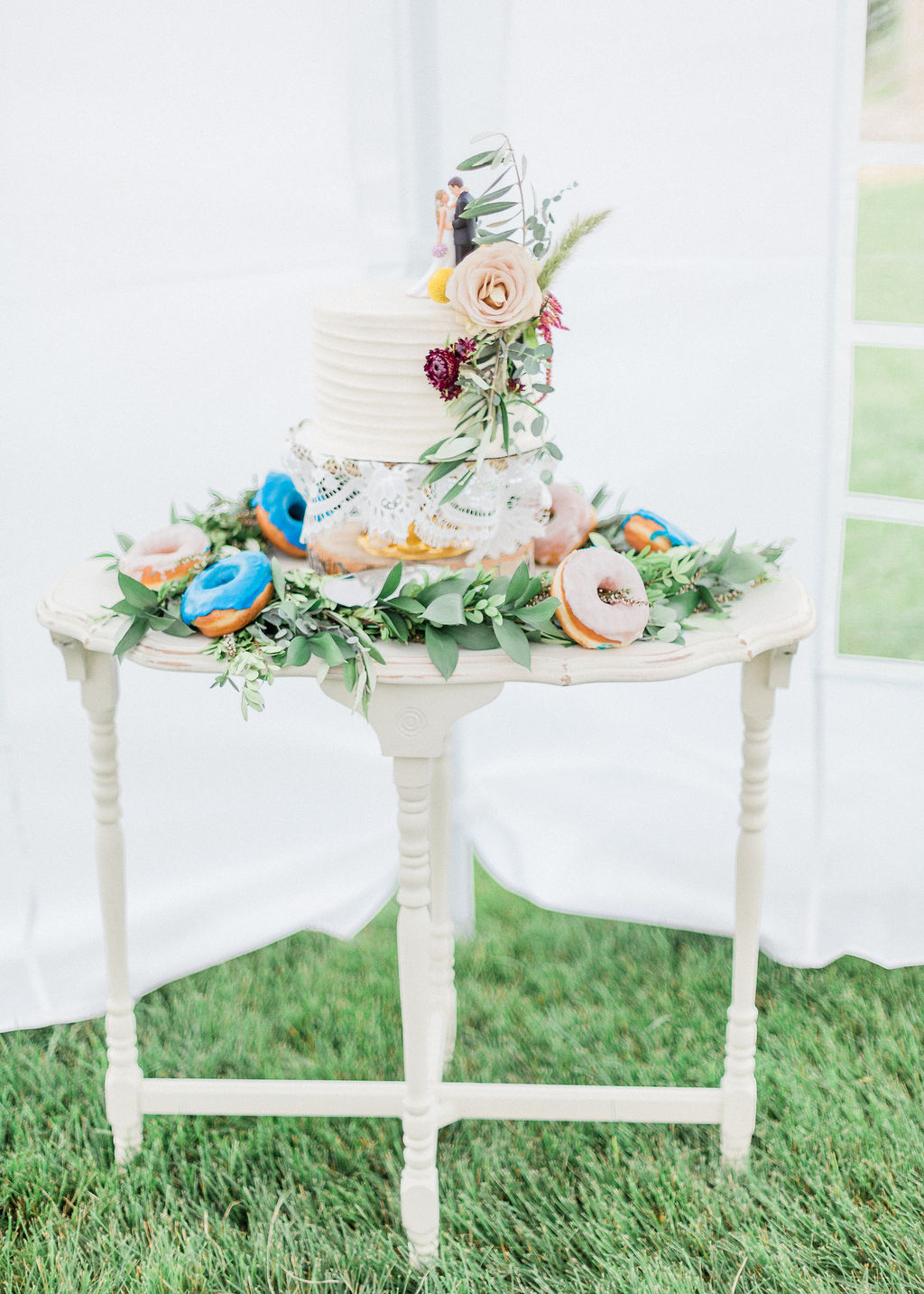 Intimate wild flower wedding - wedding cake, donuts, tent wedding