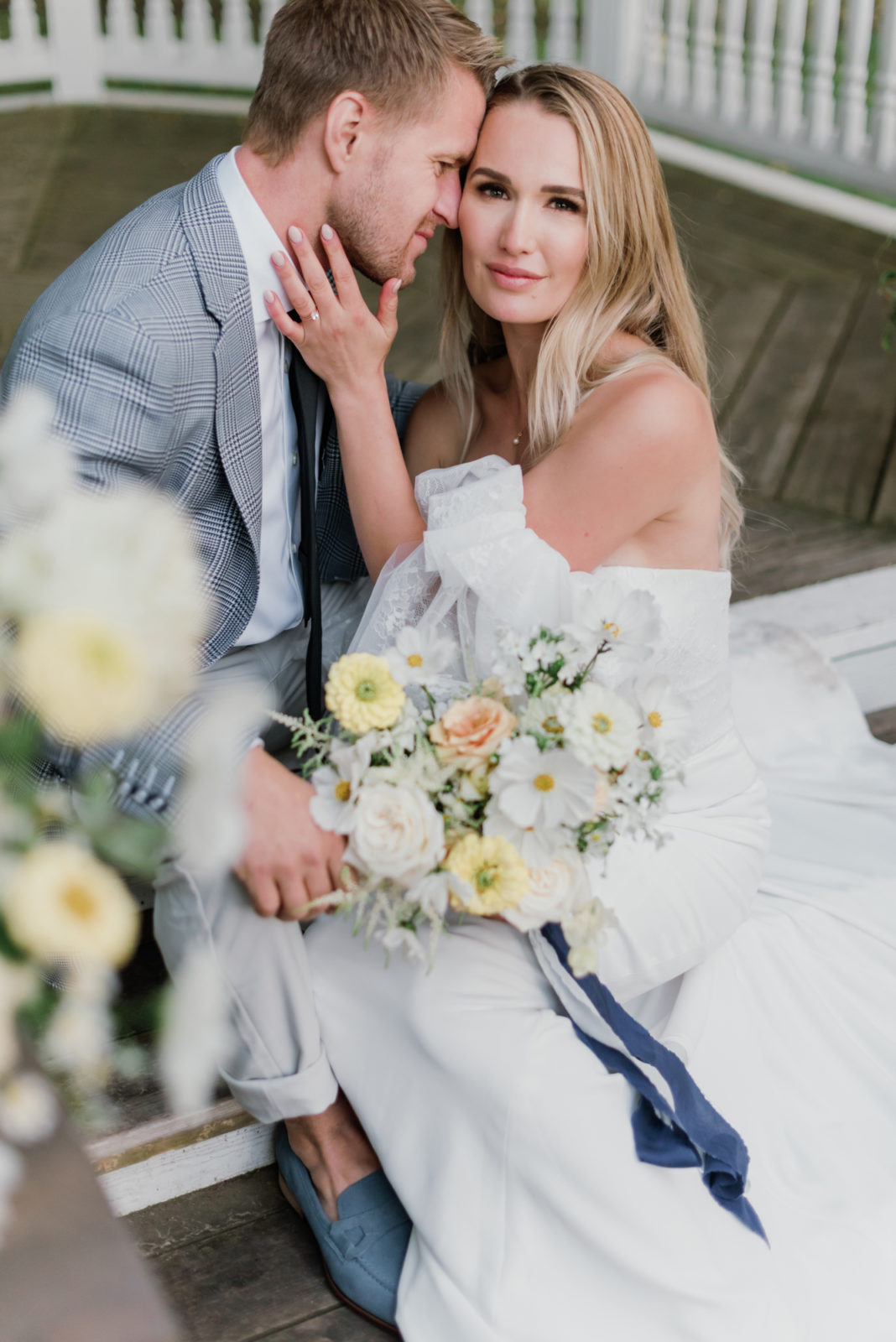 Pantone Colours of The Year In this Gorgeous Portugal-Inspired Wedding Editorial Featured by Brontë Bride, yellow and white bouquet, groom attire