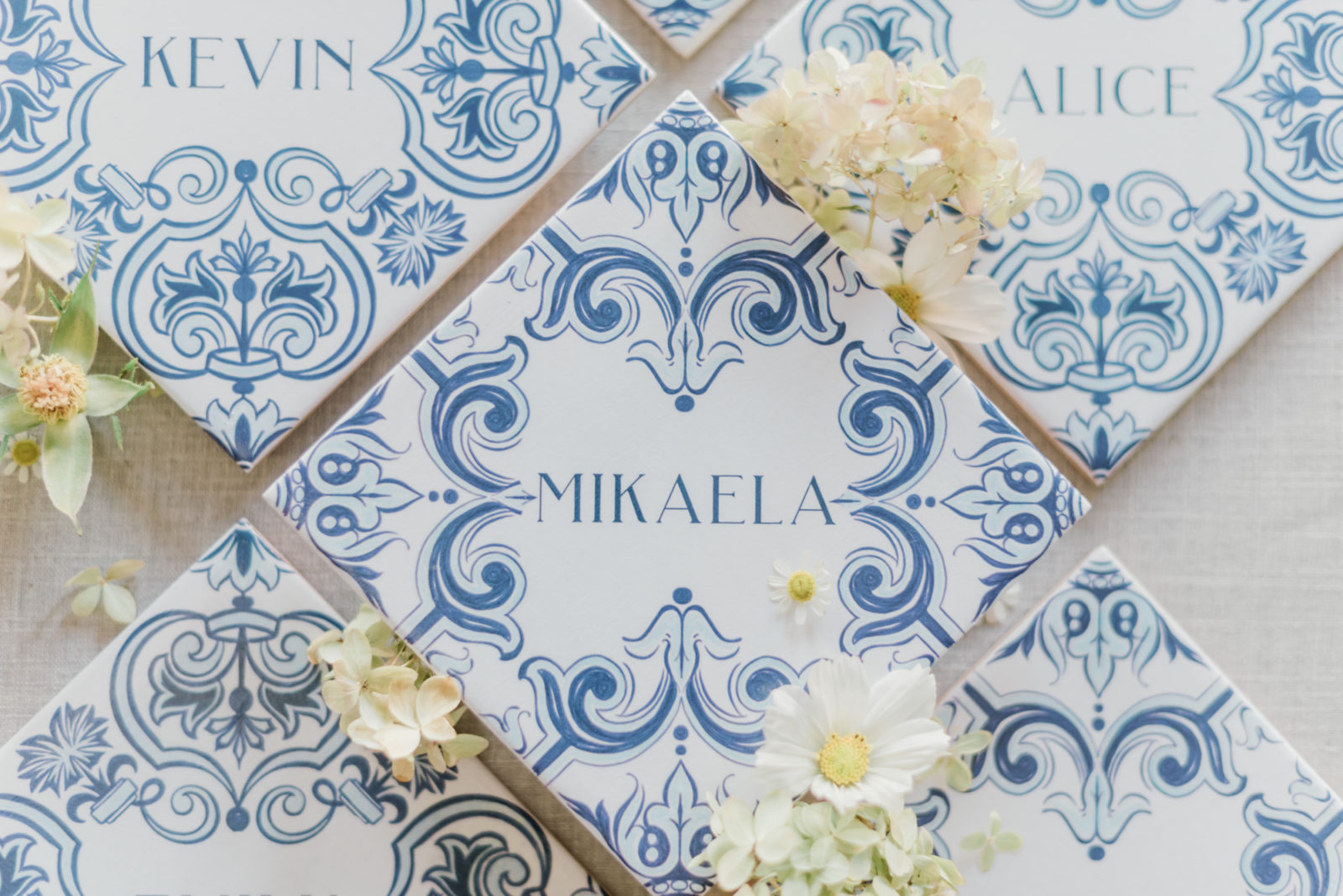 Portugal inspired wedding, blue tiles, creative seating chart