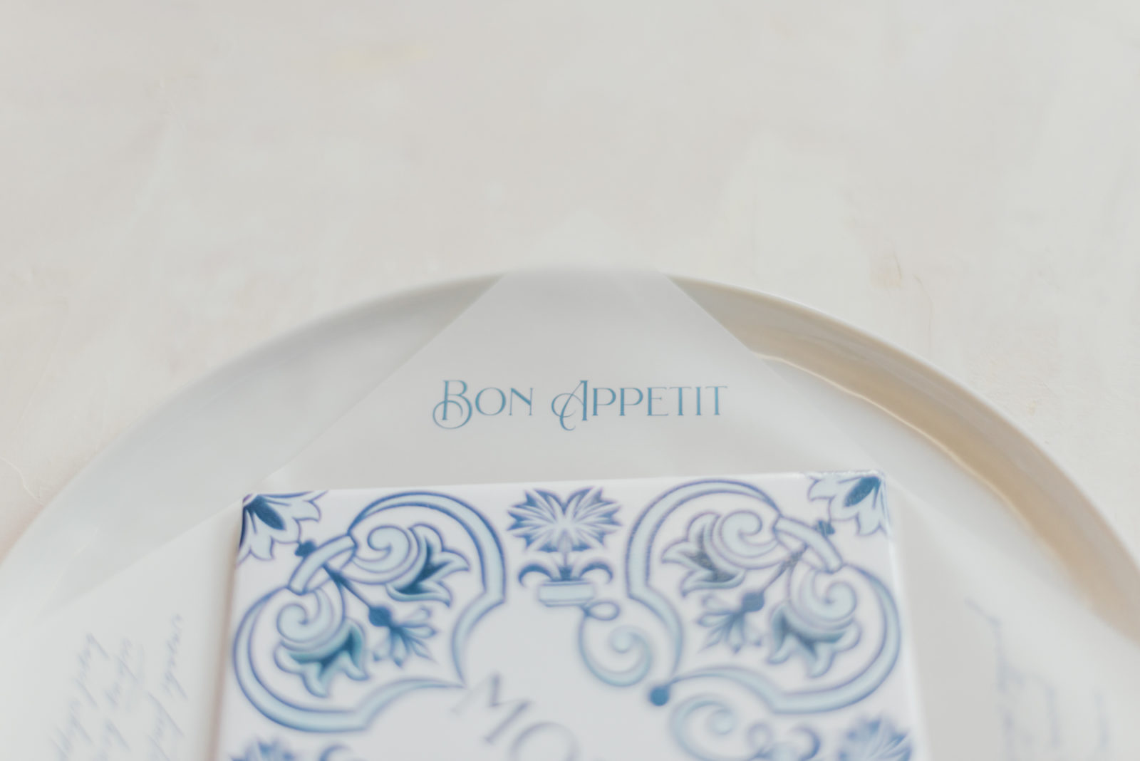 Table settings for a Portugal inspired wedding, azure, tiles