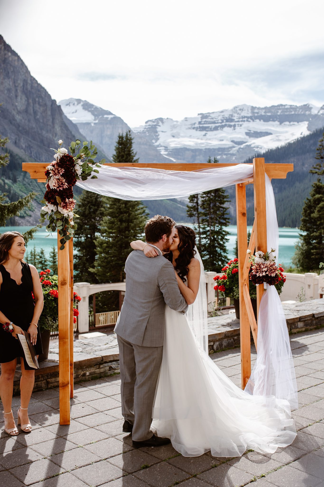 This Couple Ended up Loving Their Downsized Wedding at Fairmont Lake Louise - wedding ceremony, covid wedding, rocky mountains