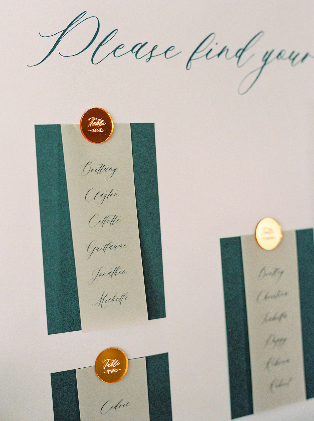 Seating chart for a Parisian inspired wedding, blue wedding palette