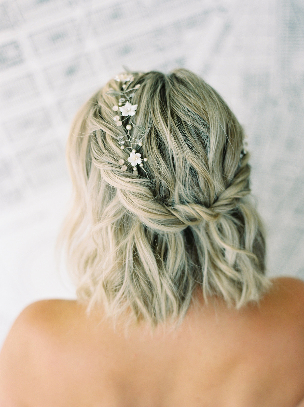 Mid length bridal hair style, bridal accessories