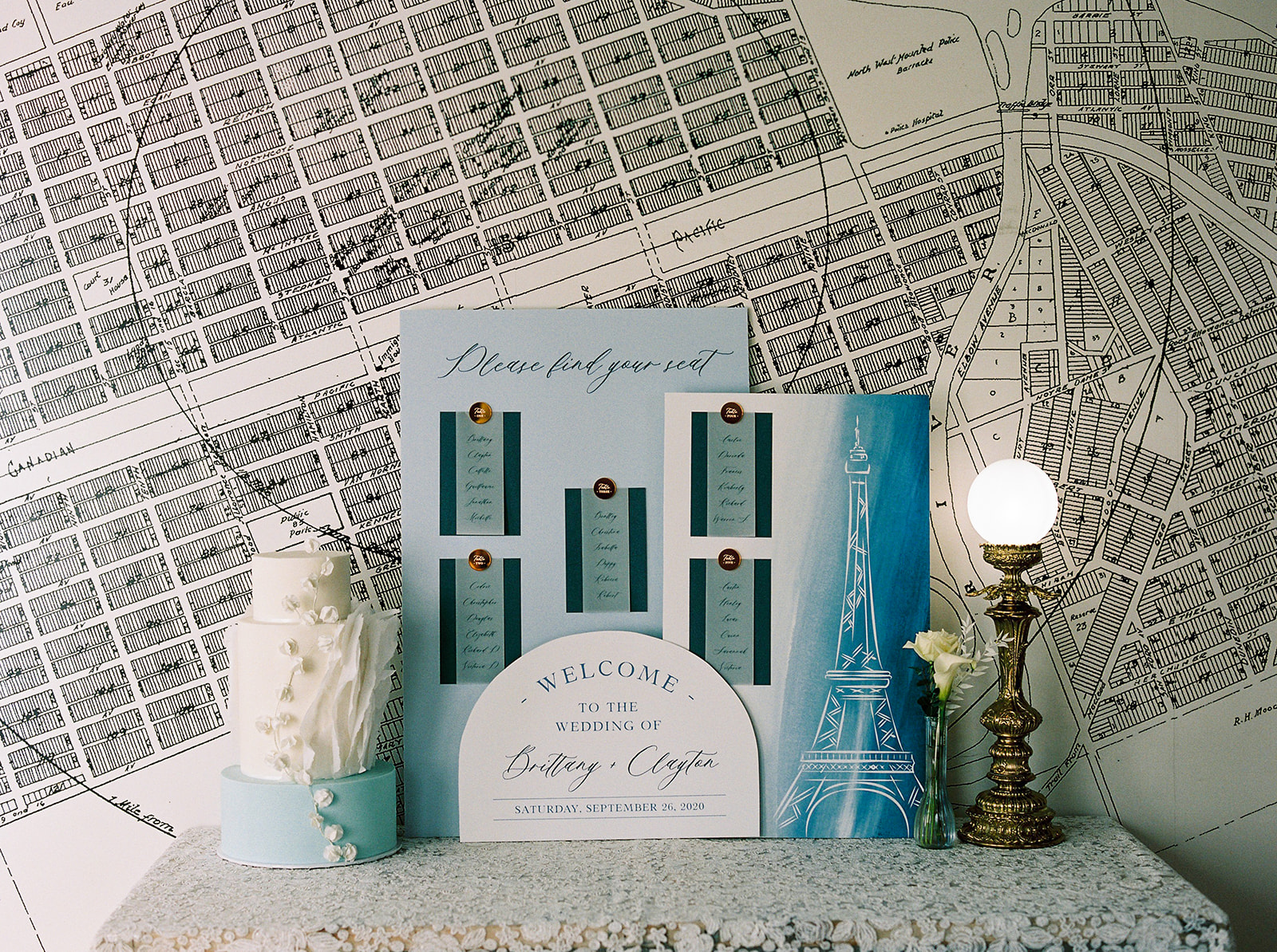 Parisian wedding inspiration, blue wedding palette, wedding decor