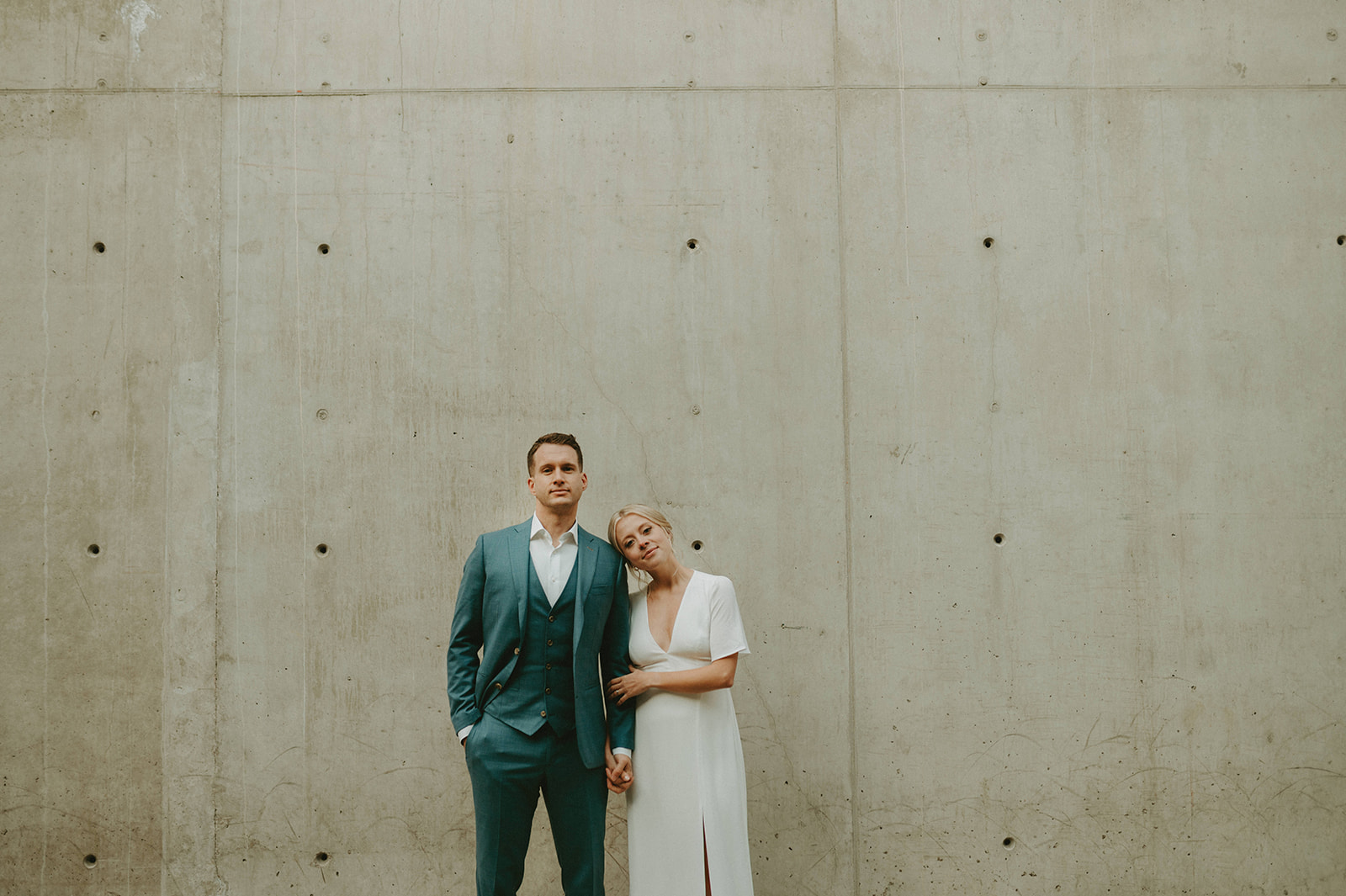 This Minimalist Micro-Wedding features a DIY Bouquet Made by the Bride Herself - bride and groom, modern wedding