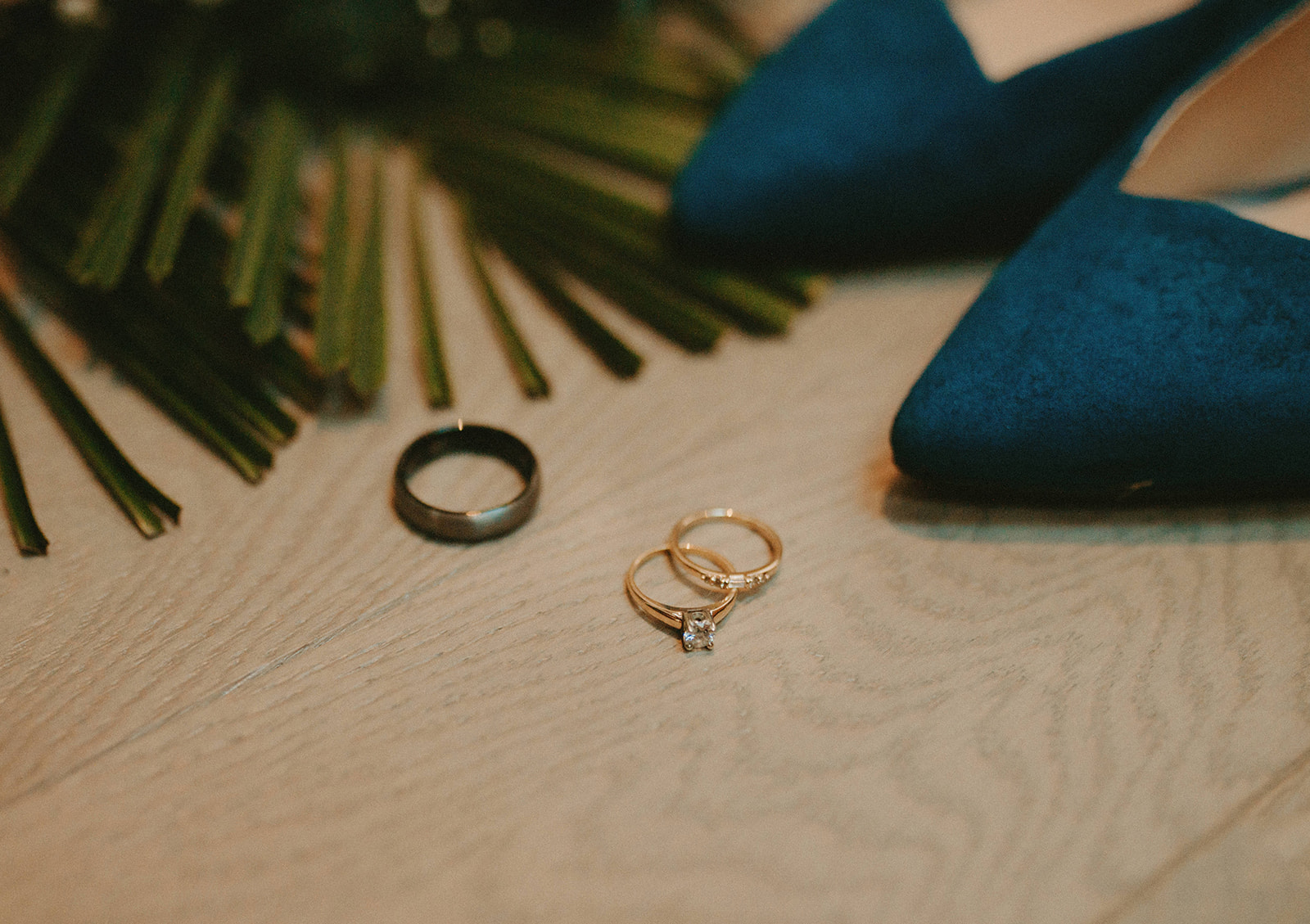 This Minimalist Micro-Wedding features a DIY Bouquet Made by the Bride Herself - engagement ring, wedding rings