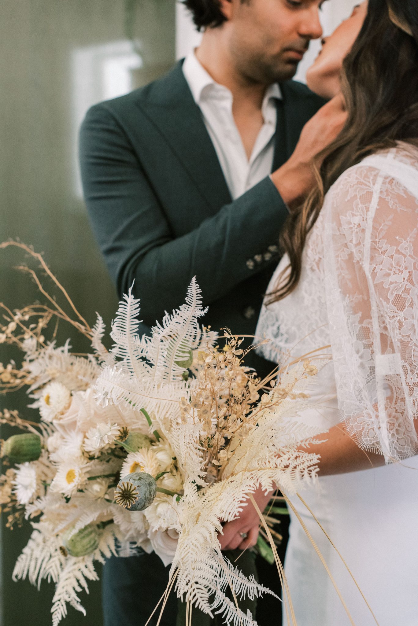 dried florals, groom attire, wedding dress