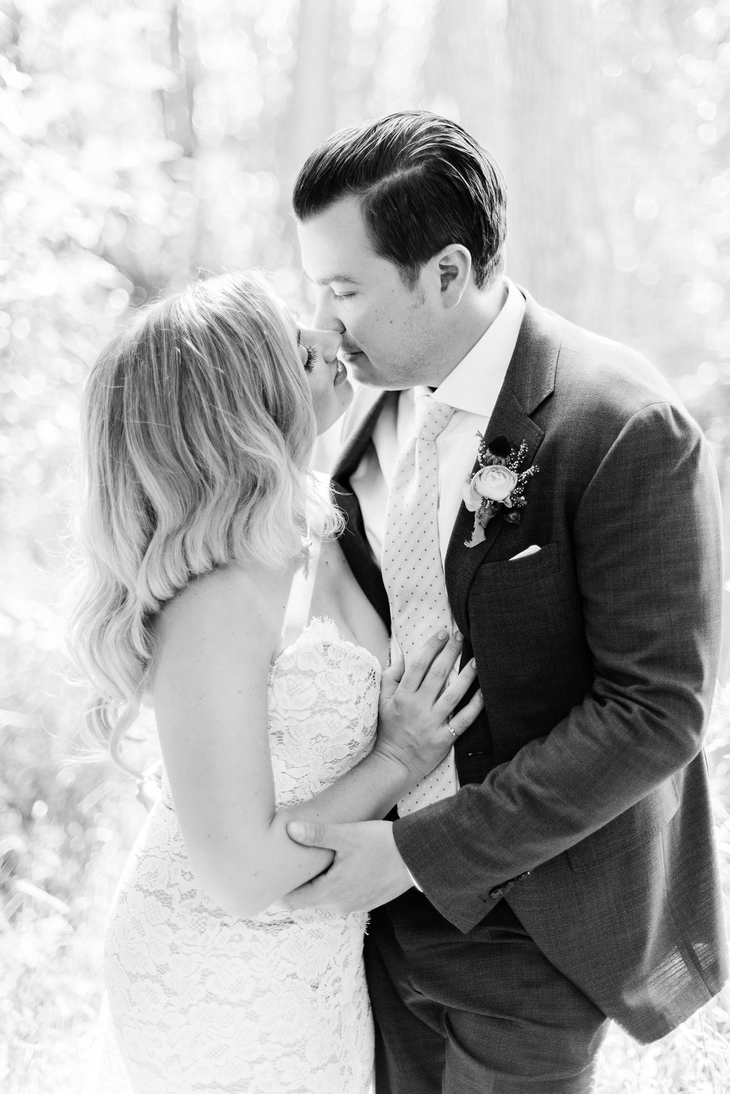 Romantic black and white portrait of a Calgary bride and groom