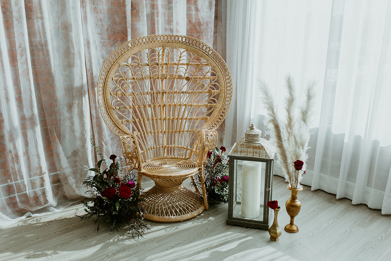 Ornate rattan chair for indian meets moroccan wedding decor inspiration